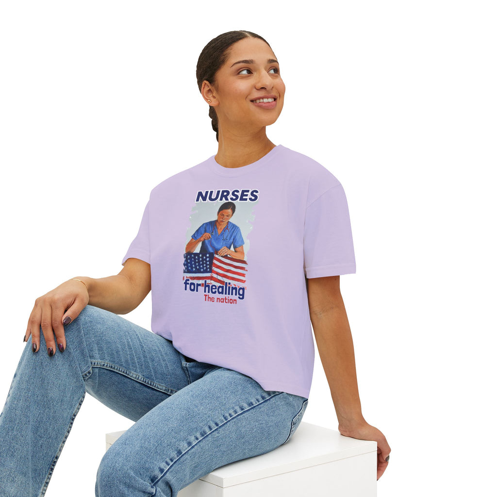 Women's Boxy Heavy fabric Tee - Nurses For Healing The Nation (front) - Nurses Standing Up For Humanity (back) - 100% ring-spun US cotton - NFH-T-CC3023CL