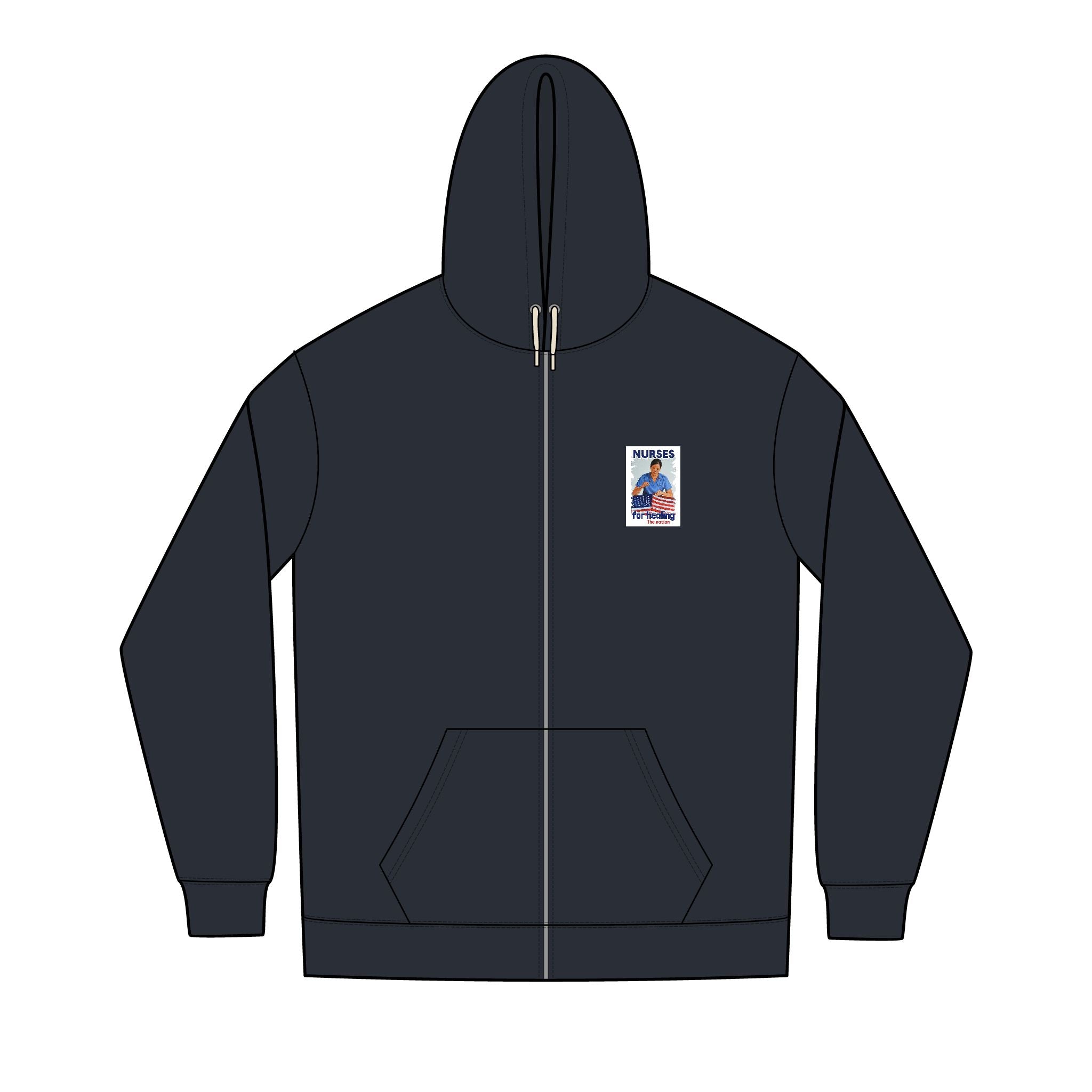 Men's Medium-heavy fabric Full-Zip Hoodie - Nurses For Healing The Nation (front) -  Nurses Standing Up For humanity (back) - 60% recycled cotton, 40% recycled polyester - NFH-Z-DT8102