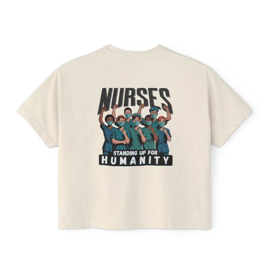 Women's Boxy Heavy fabric Tee - Nurses For Healing The Nation (front) - Nurses Standing Up For Humanity (back) - 100% ring-spun US cotton - NFH-T-CC3023CL