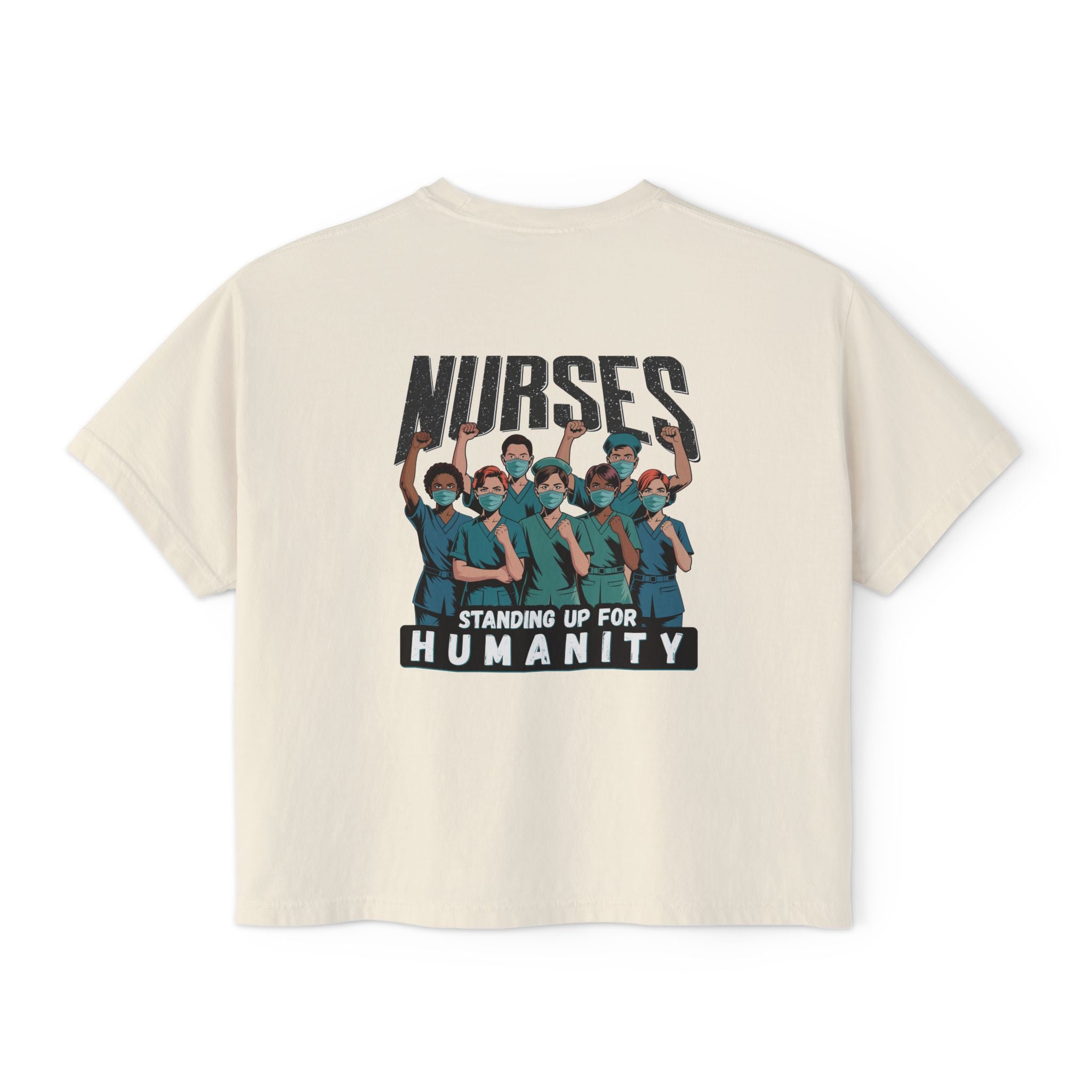Women's Boxy Heavy fabric Tee - Nurses For Healing The Nation (front) - Nurses Standing Up For Humanity (back) - 100% ring-spun US cotton - NFH-T-CC3023CL