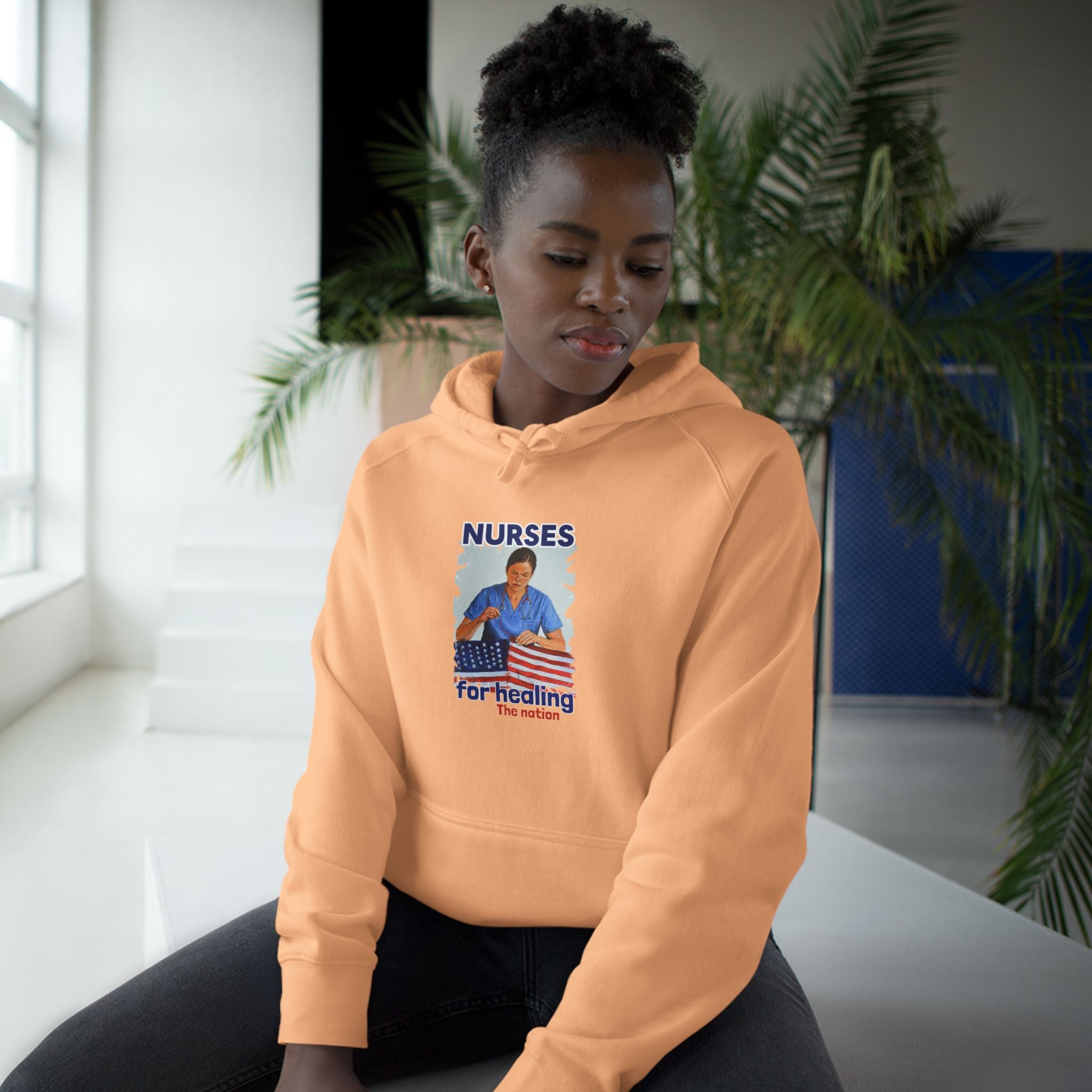 Unisex Mid-weight Hoodie - Nurses For Healing The Nation (front) - Nurses Standing Up For Humanity (back) - 80% cotton, 20% Polyester - NFH-H-AC5101