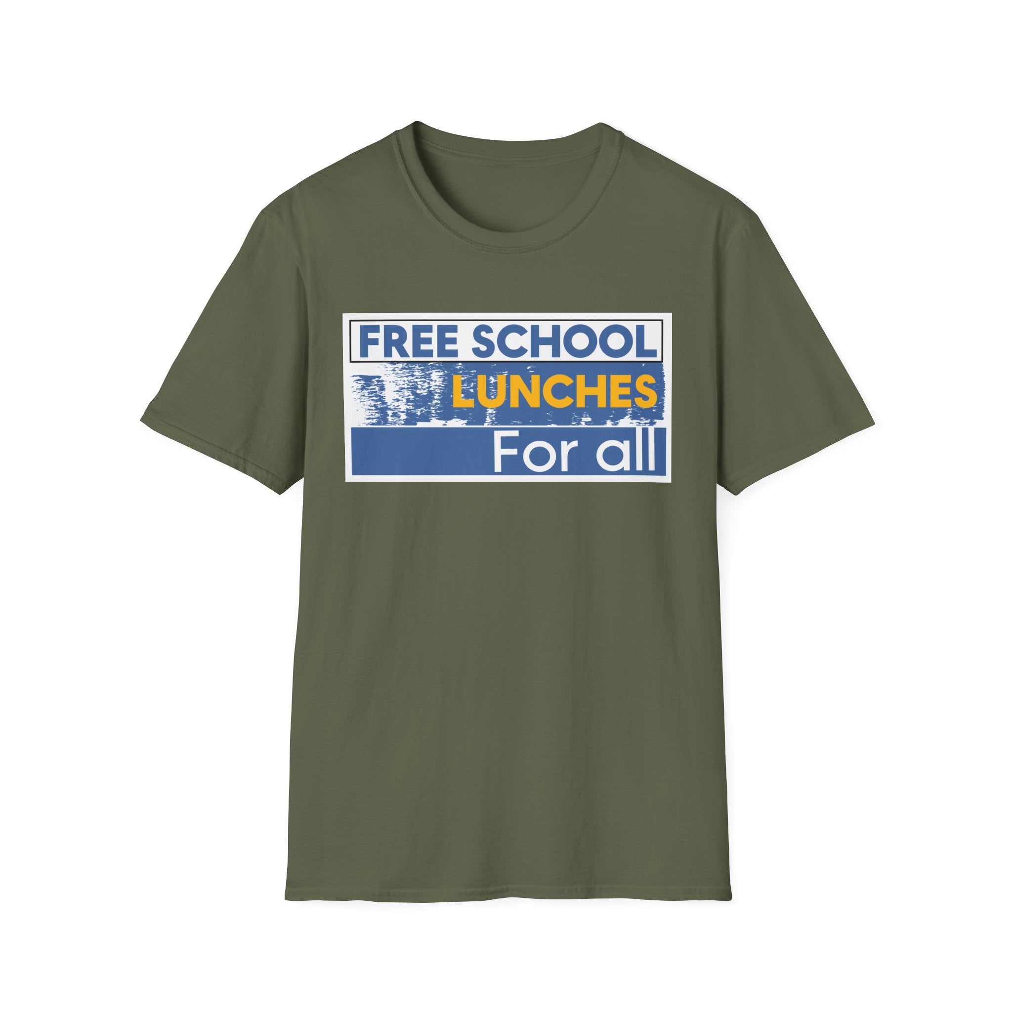 Unisex Lightweight fabric T-Shirt - Free School Lunches For All (front) - Nurses Against The Rich Starving The Poor (back) - 100% ring-spun cotton - NAH-T-G64000