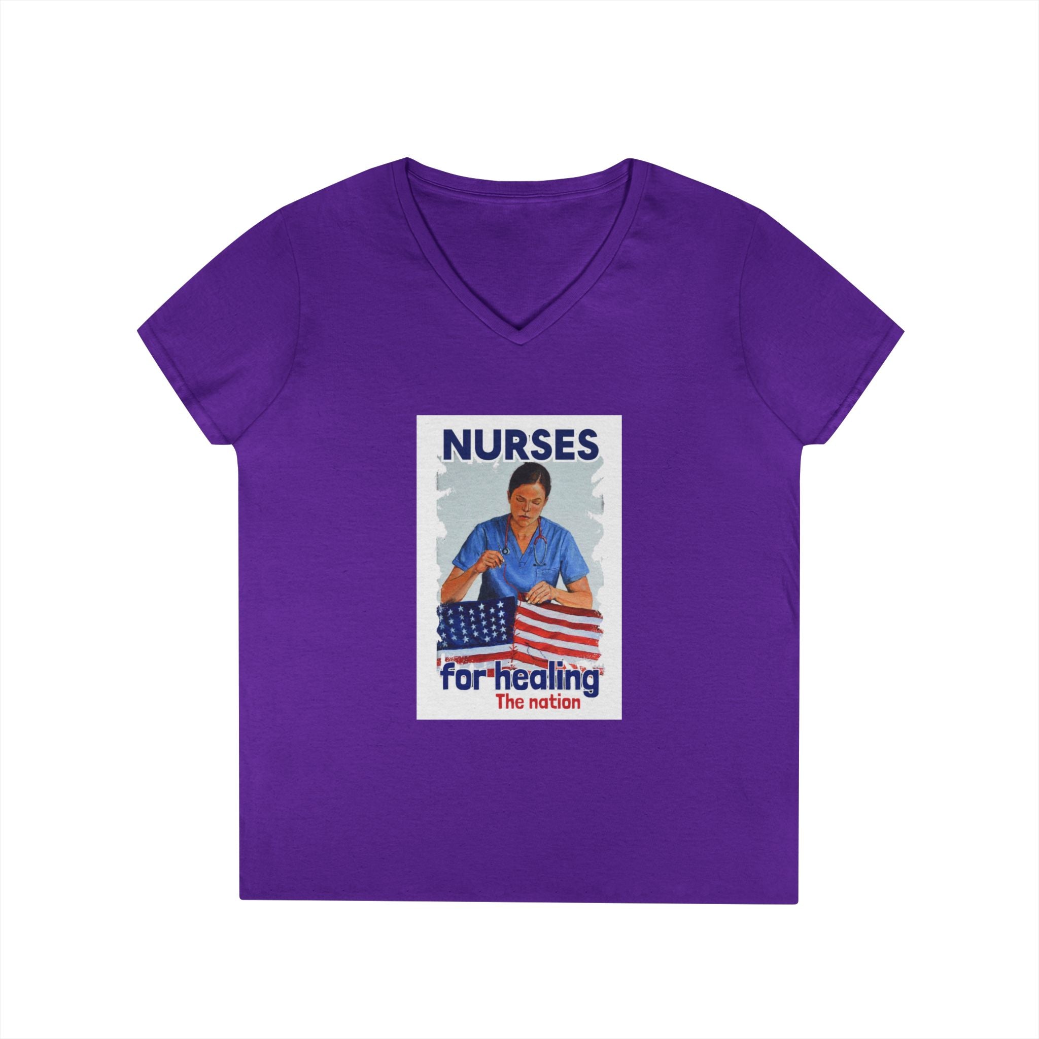 Women's Medium fabric V-Neck T-Shirt - Nurses For Healing The Nation (front) - Nurses Standing Up For Humanity (back) - 100% cotton - NFH-V-G5V00L