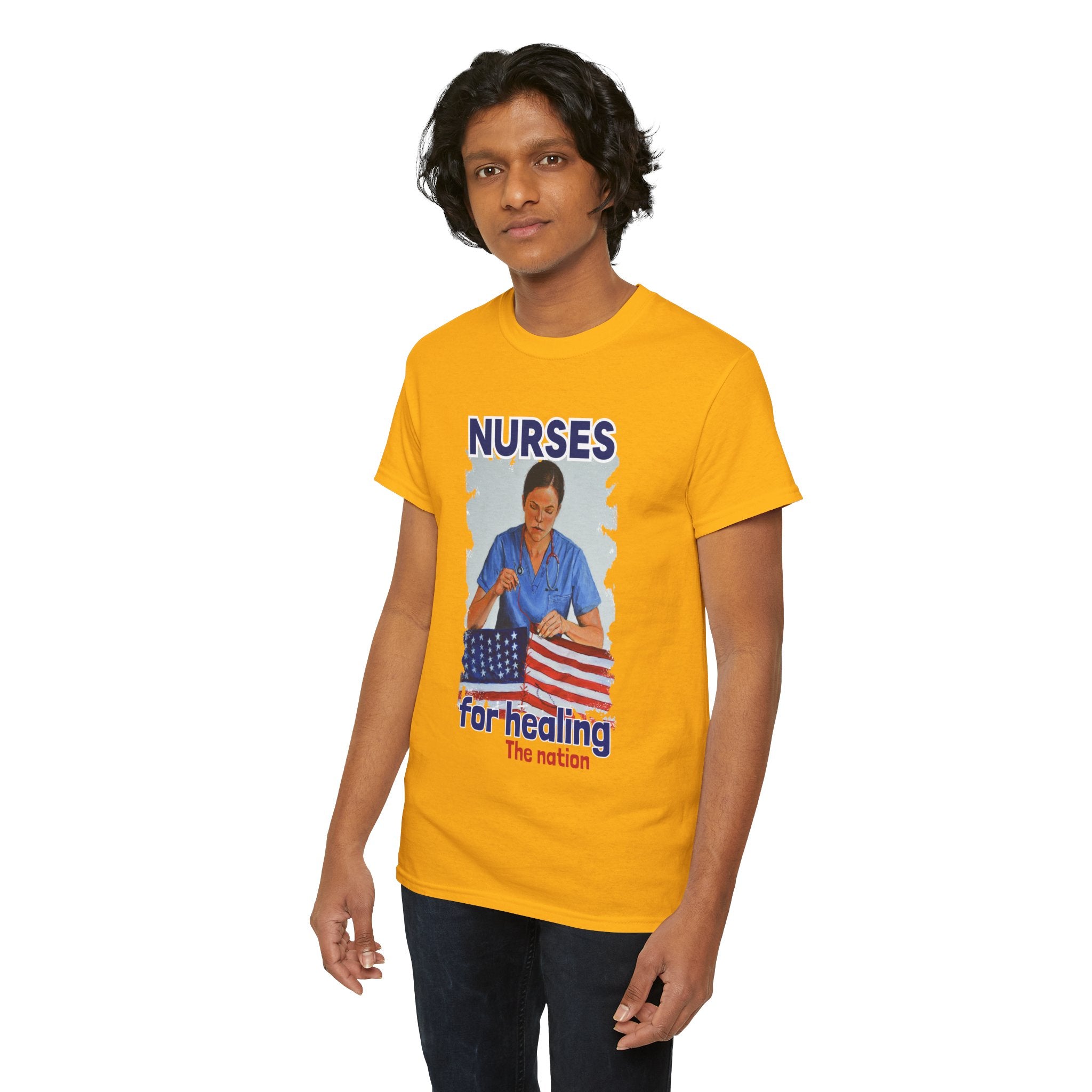 Unisex Medium fabric Cotton Tee - Nurses For Healing The Nation (front) - Nurses Standing Up For Humanity (back) - 100% cotton - NFH-T-G5000