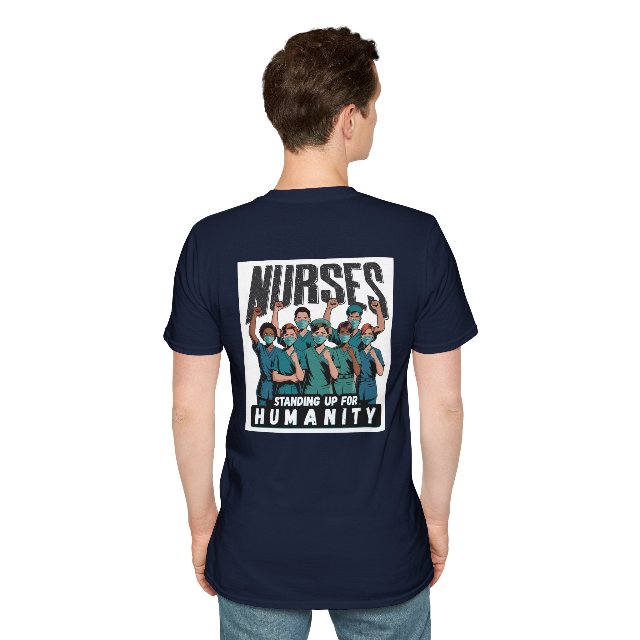 Unisex Lightweight fabric T-Shirt - Nurses For Healing The Nation (front) - Nurses Standing Up For Humanity (back) - 100% ring-spun cotton - NFH-T-G64000
