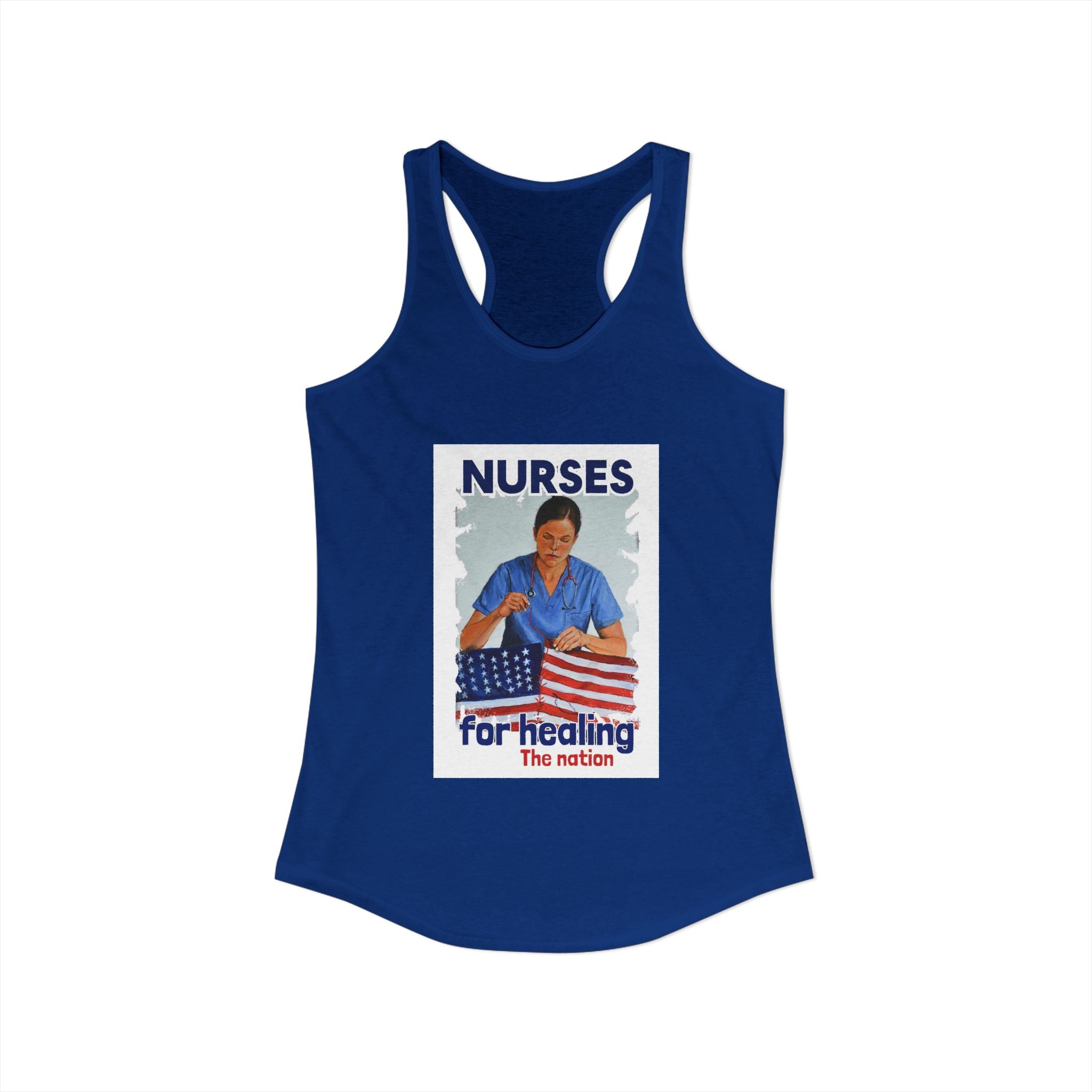 Women's Extra Light fabric Ideal Racerback Tank - Nurses For Healing The Nation (front) - Nurses Standing Up For Humanity (back) - 60% combed, ring-spun cotton and 40% polyester - NFH-R-NL1533