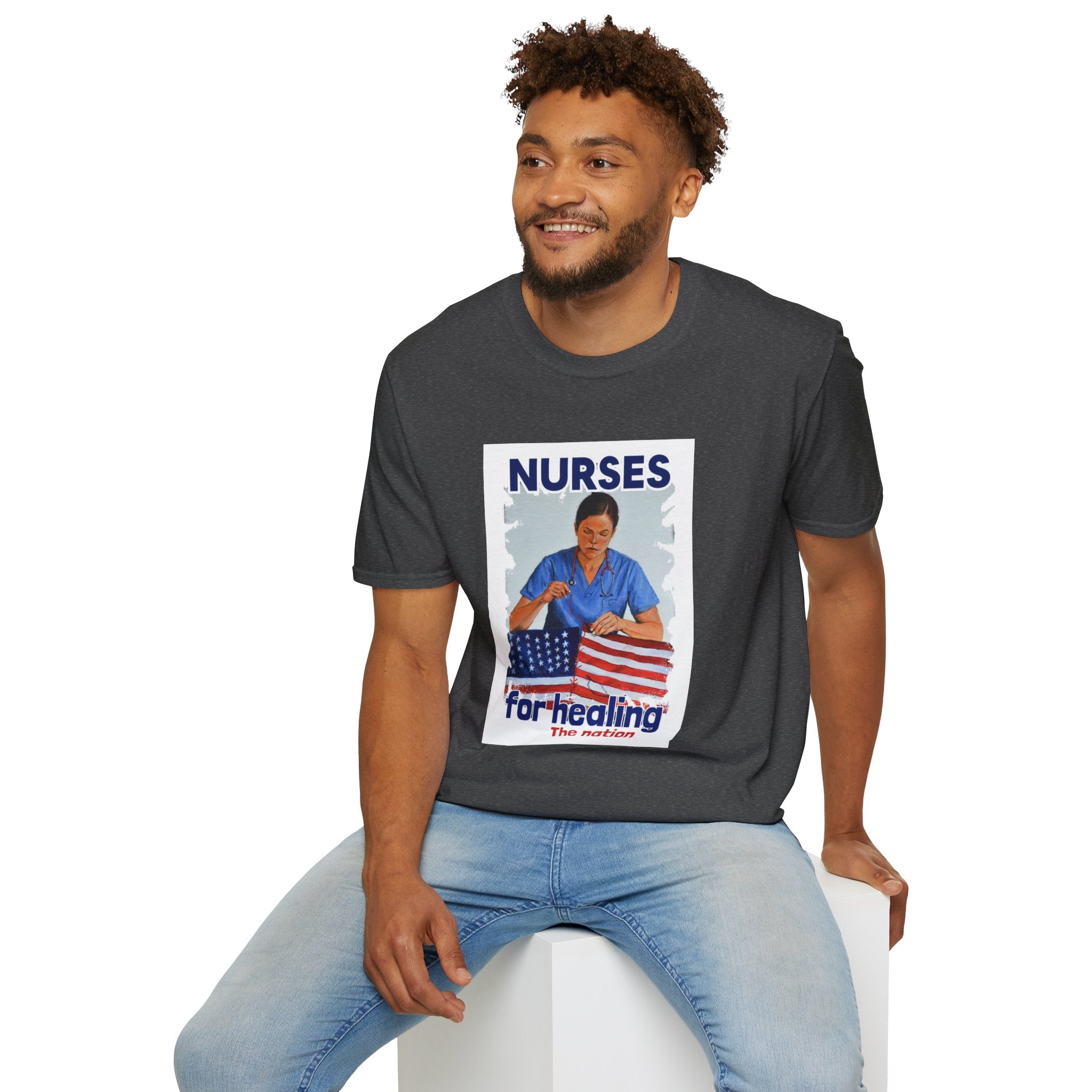 Unisex Lightweight fabric T-Shirt - Nurses For Healing The Nation (front) - Nurses Standing Up For Humanity (back) - 100% ring-spun cotton - NFH-T-G64000