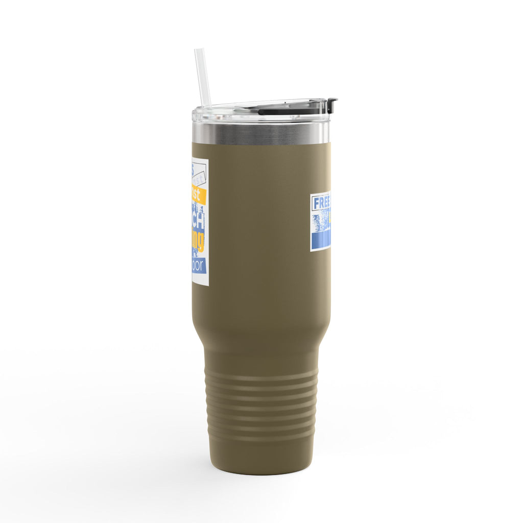 Travel Mug - Free School Lunches For All (front) - Nurses Against The Rich Starving The Poor (back) - 100% stainless steel (body) - NAH-TM-40oz