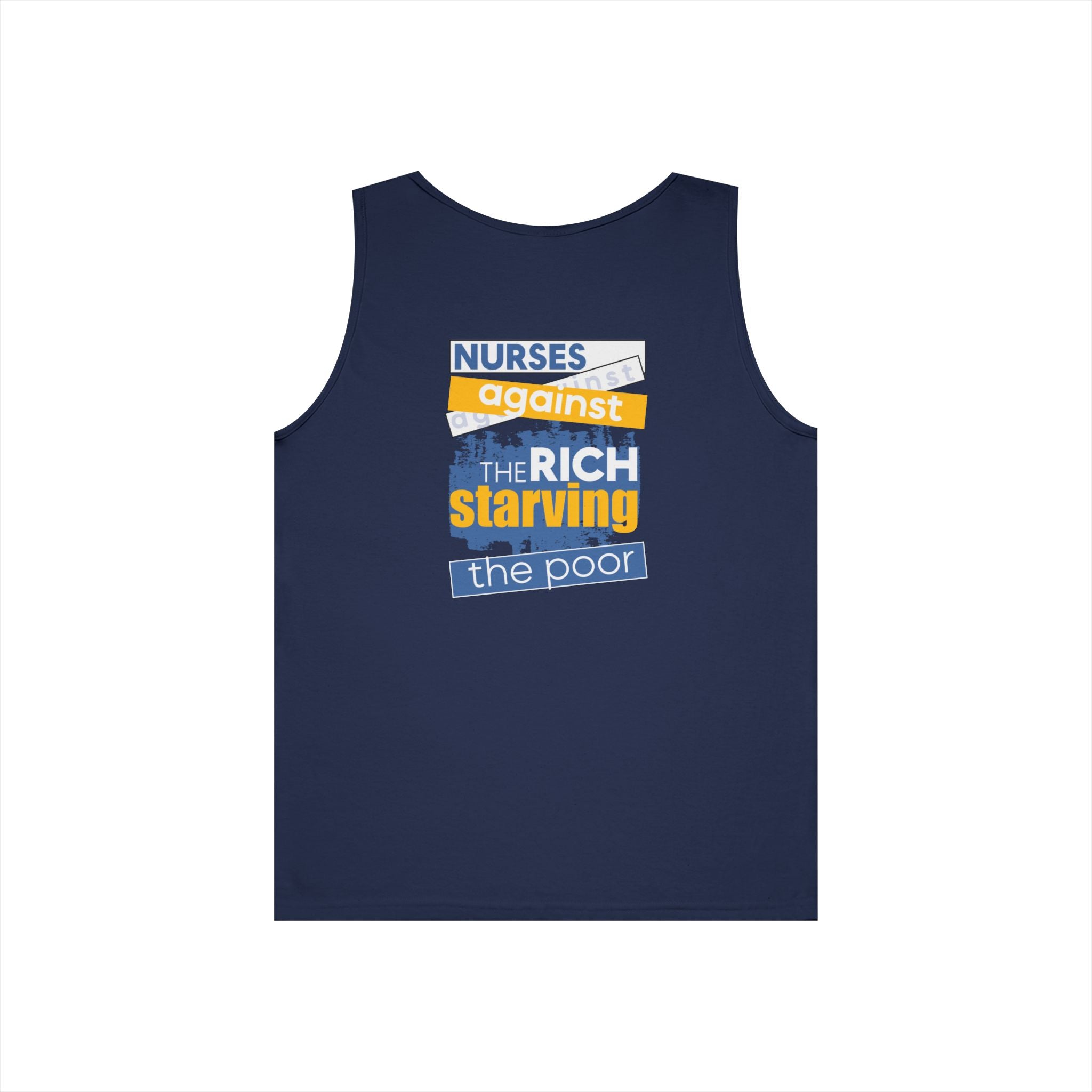 Unisex Medium fabric Cotton Tank Top - Free School Lunches For All (front) - Nurses Against The Rich Starving The Poor (back) - 100% cotton - NAH-K-G5200