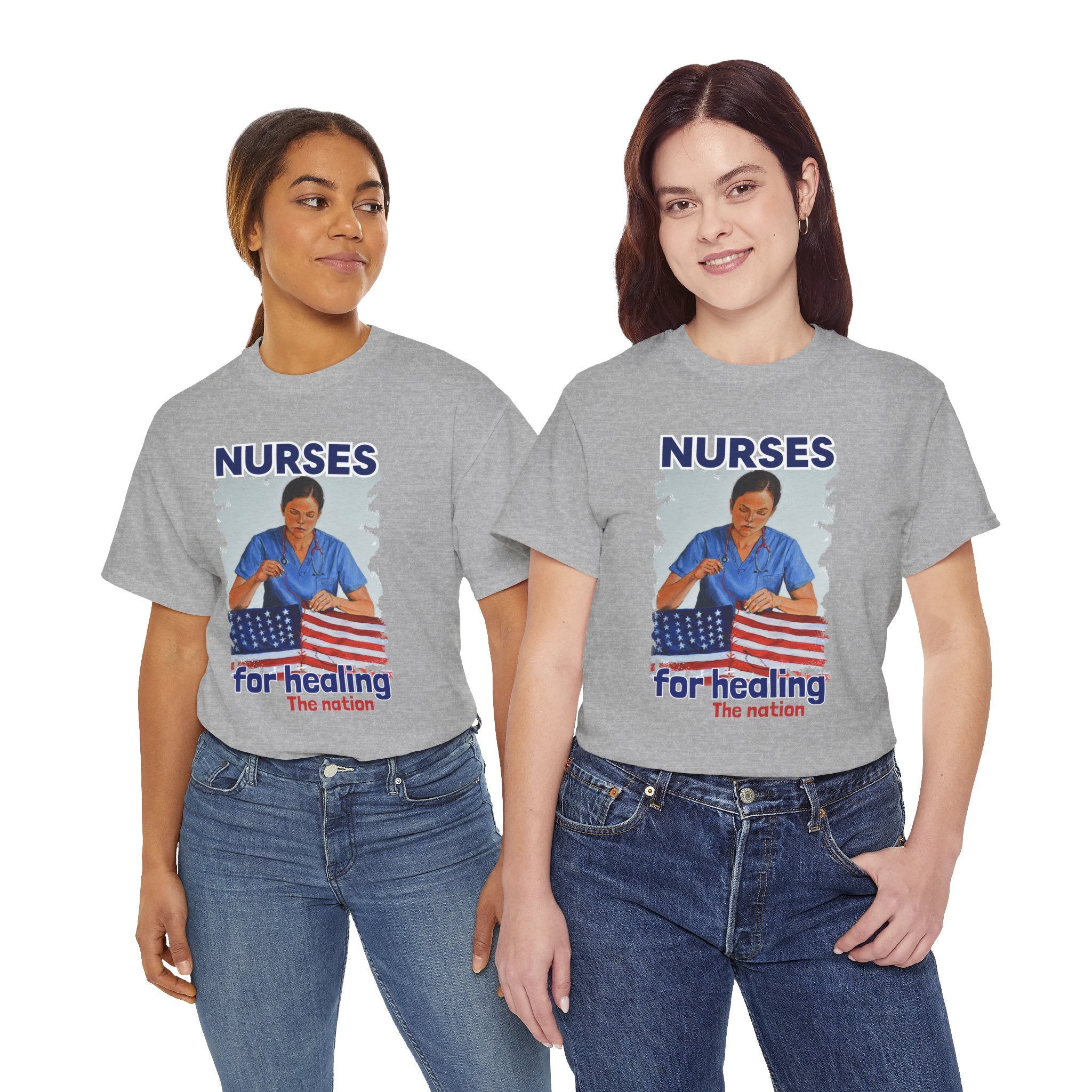 Unisex Medium fabric Cotton Tee - Nurses For Healing The Nation (front) - Nurses Standing Up For Humanity (back) - 100% cotton - NFH-T-G5000