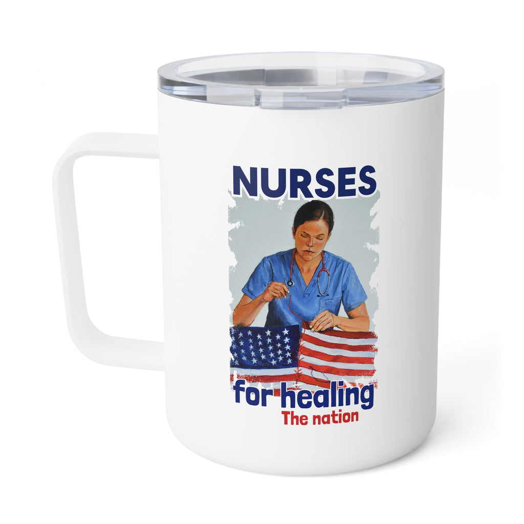 Unisex Insulated Coffee Mug - Nurses For Healing The Nation (right) - Nurses Standing Up For Humanity (left) - 10oz - NFH-CM-INSULATED