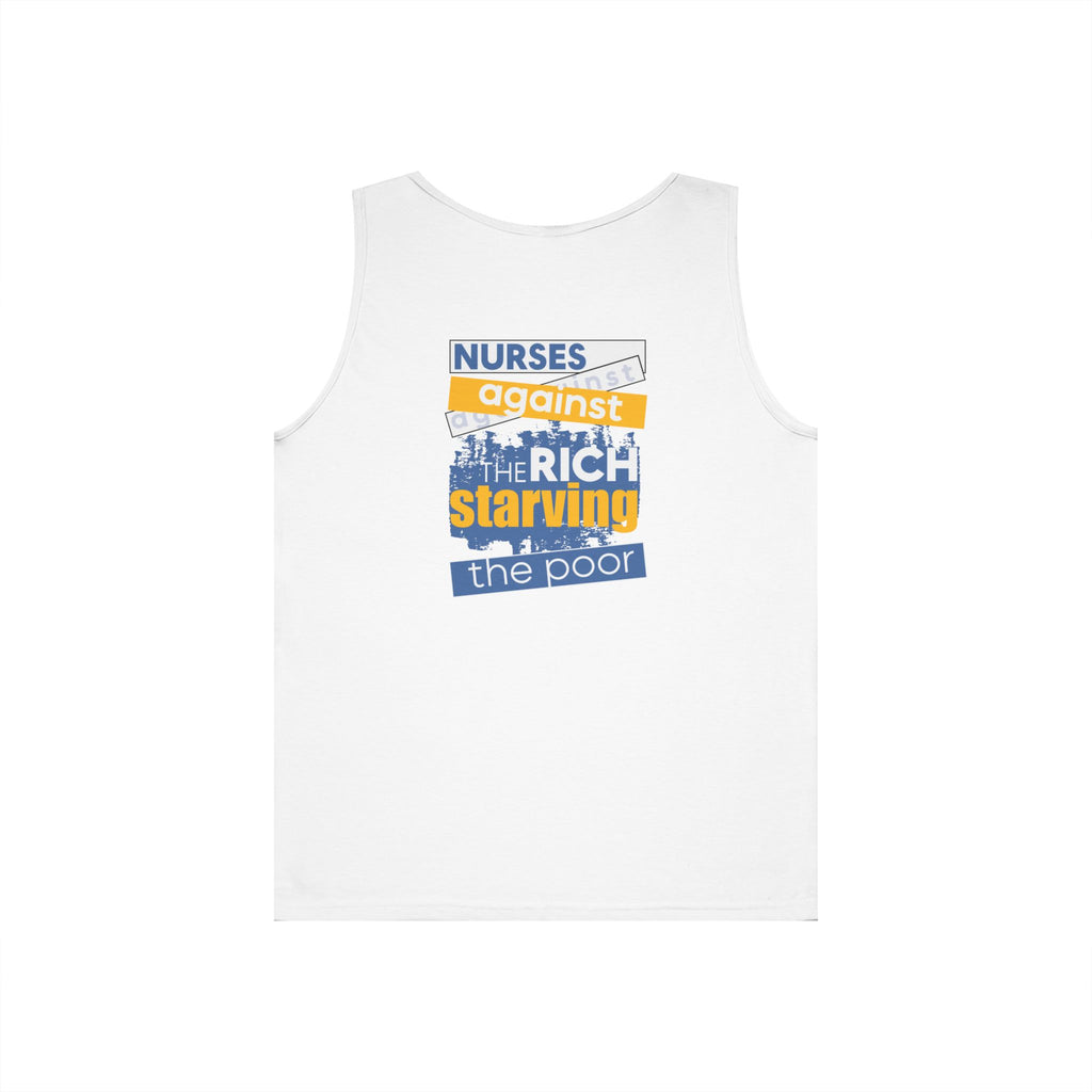 Unisex Medium fabric Cotton Tank Top - Free School Lunches For All (front) - Nurses Against The Rich Starving The Poor (back) - 100% cotton - NAH-K-G5200