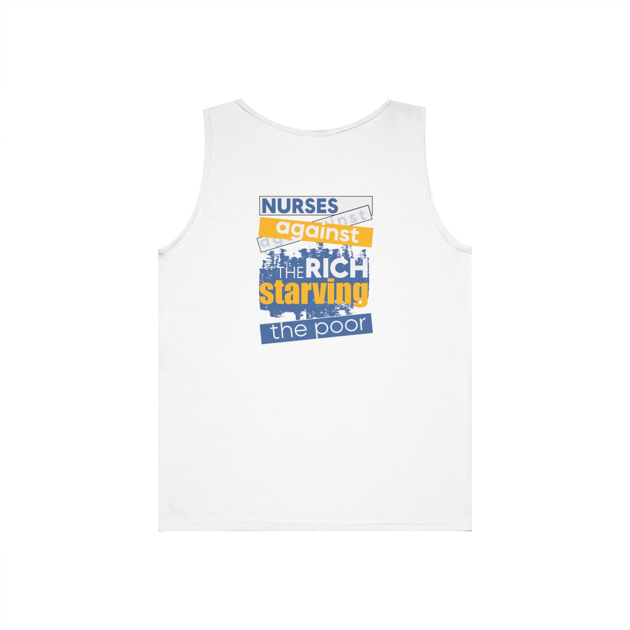 Unisex Medium fabric Cotton Tank Top - Free School Lunches For All (front) - Nurses Against The Rich Starving The Poor (back) - 100% cotton - NAH-K-G5200