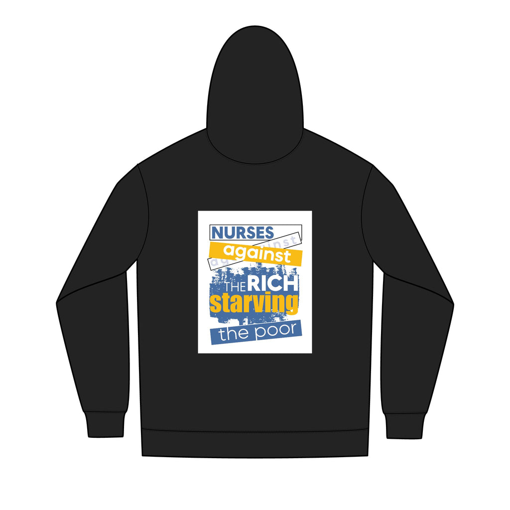 Men's Medium-heavy fabric Full-Zip Hoodie - Free School Lunches For All (front) - Nurses Against The Rich Starving The Poor (back) - 60% recycled cotton, 40% recycled polyester - NAH-Z-DT8102