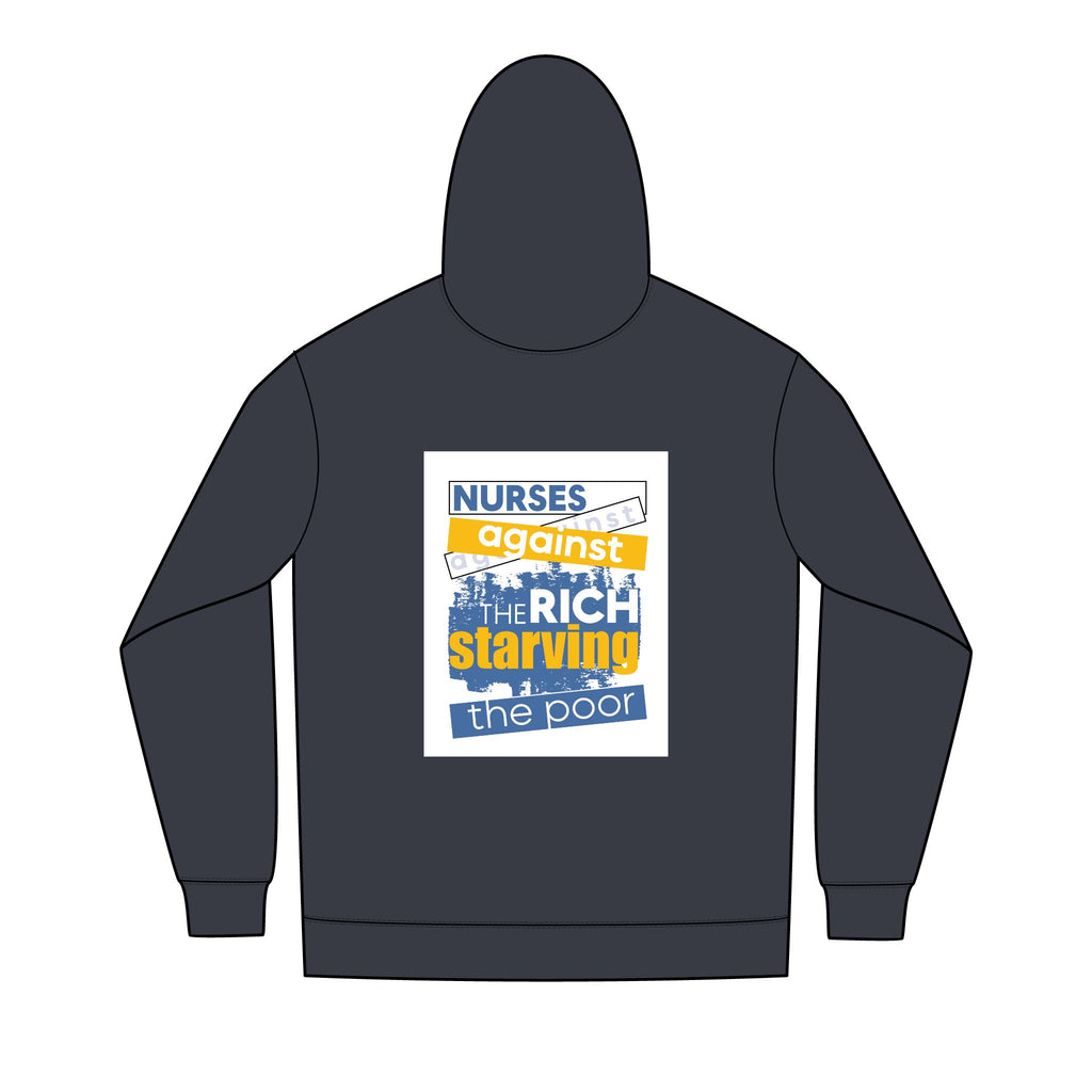 Men's Medium-heavy fabric Full-Zip Hoodie - Free School Lunches For All (front) - Nurses Against The Rich Starving The Poor (back) - 60% recycled cotton, 40% recycled polyester - NAH-Z-DT8102