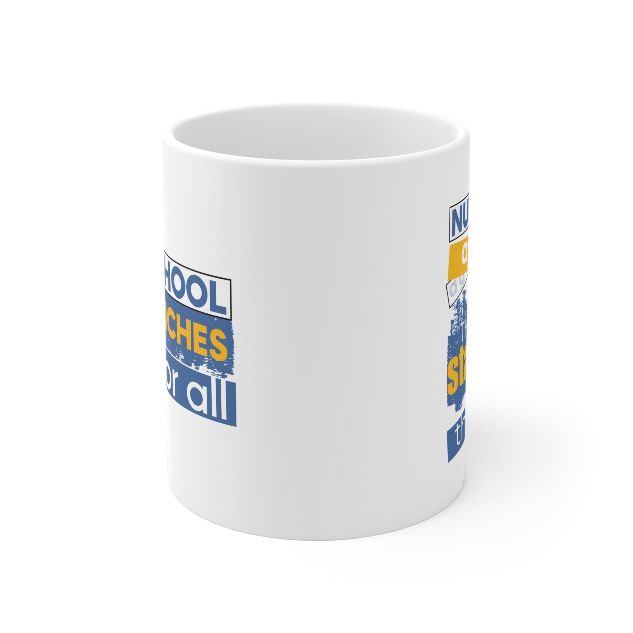 Unisex Ceramic Mug - Free School Lunches For All (right) - Nurses Against The Rich Starving The Poor (left) - Durable white Ceramic - NAH-CM-ORCA