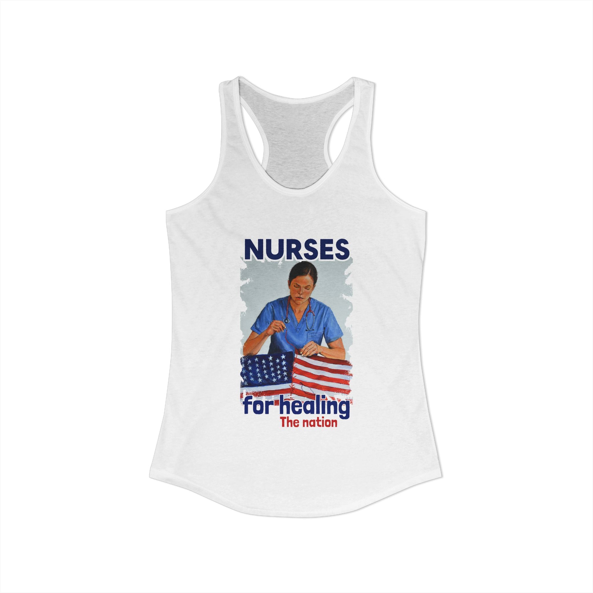 Women's Extra Light fabric Ideal Racerback Tank - Nurses For Healing The Nation (front) - Nurses Standing Up For Humanity (back) - 60% combed, ring-spun cotton and 40% polyester - NFH-R-NL1533