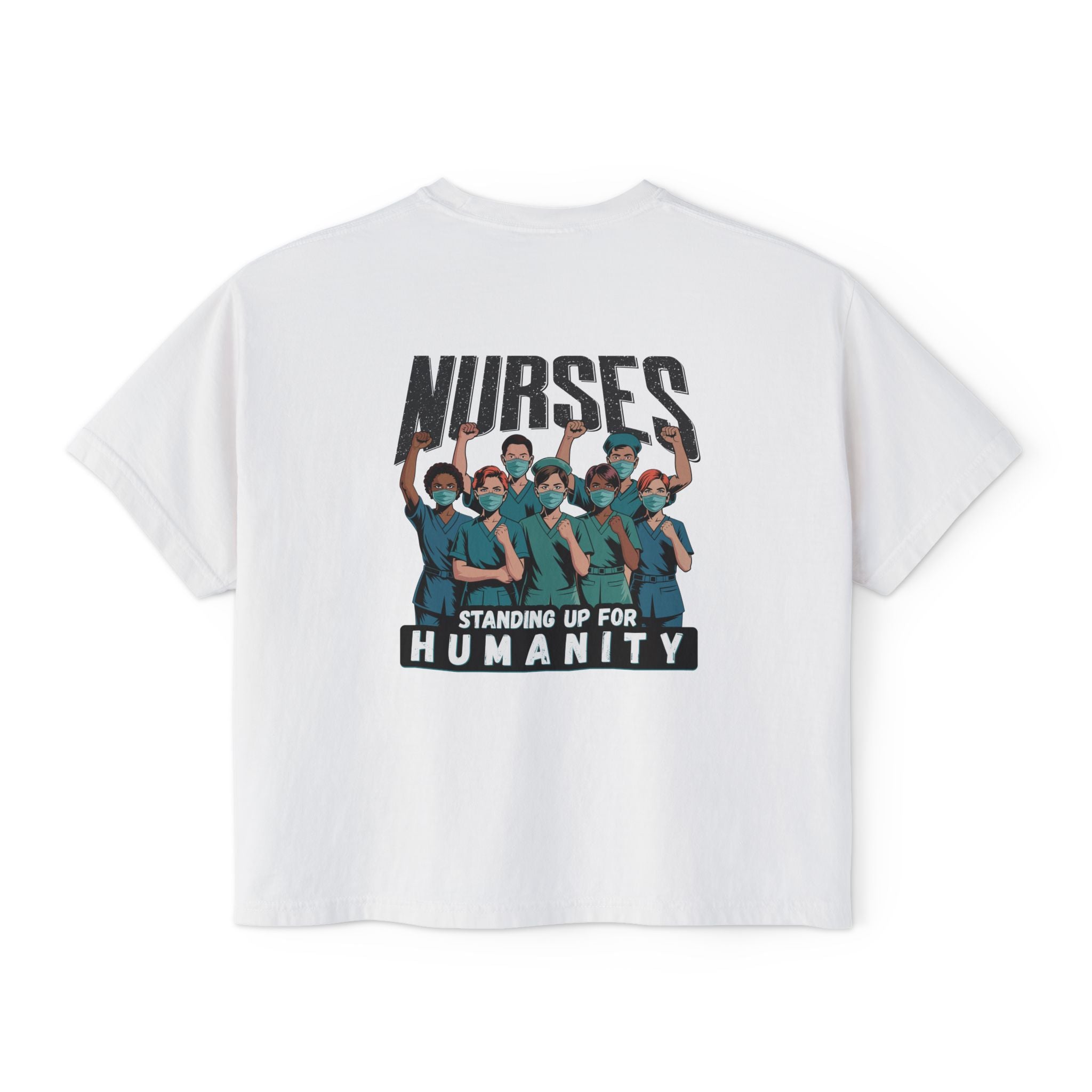Women's Boxy Heavy fabric Tee - Nurses For Healing The Nation (front) - Nurses Standing Up For Humanity (back) - 100% ring-spun US cotton - NFH-T-CC3023CL