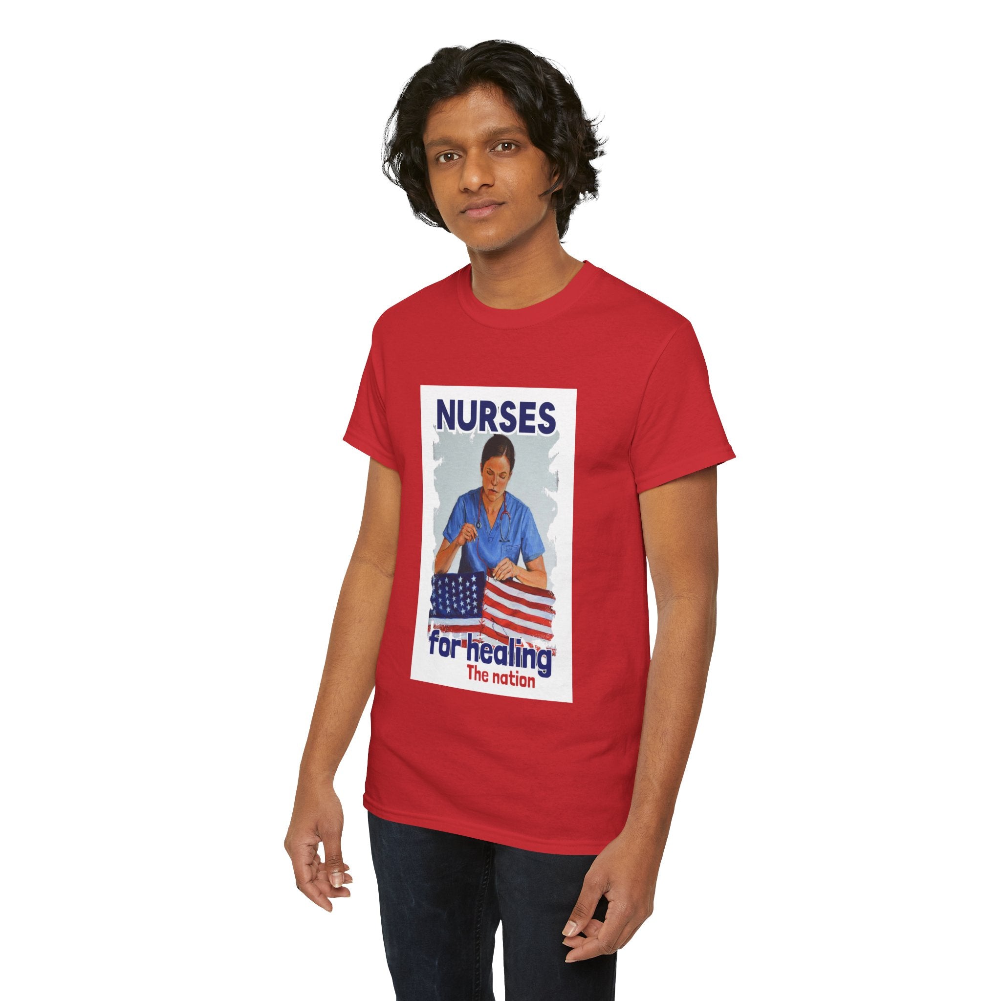 Unisex Medium fabric Cotton Tee - Nurses For Healing The Nation (front) - Nurses Standing Up For Humanity (back) - 100% cotton - NFH-T-G5000
