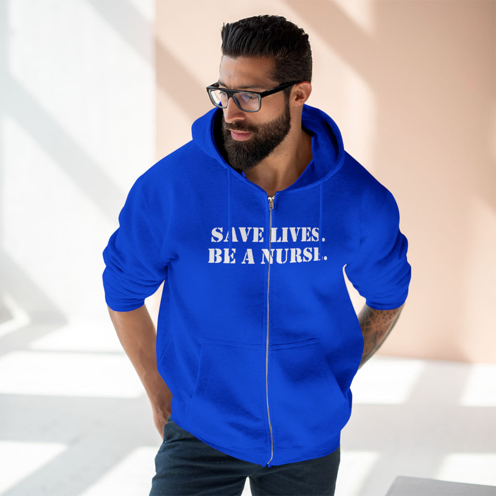 Men's District® Medium-heavy fabric Full-Zip Hoodie - Save Lives Be A Nurse (front) - Not Your Mom (back) - 60% recycled cotton, 40% recycled polyester -Lane Seven LS14003