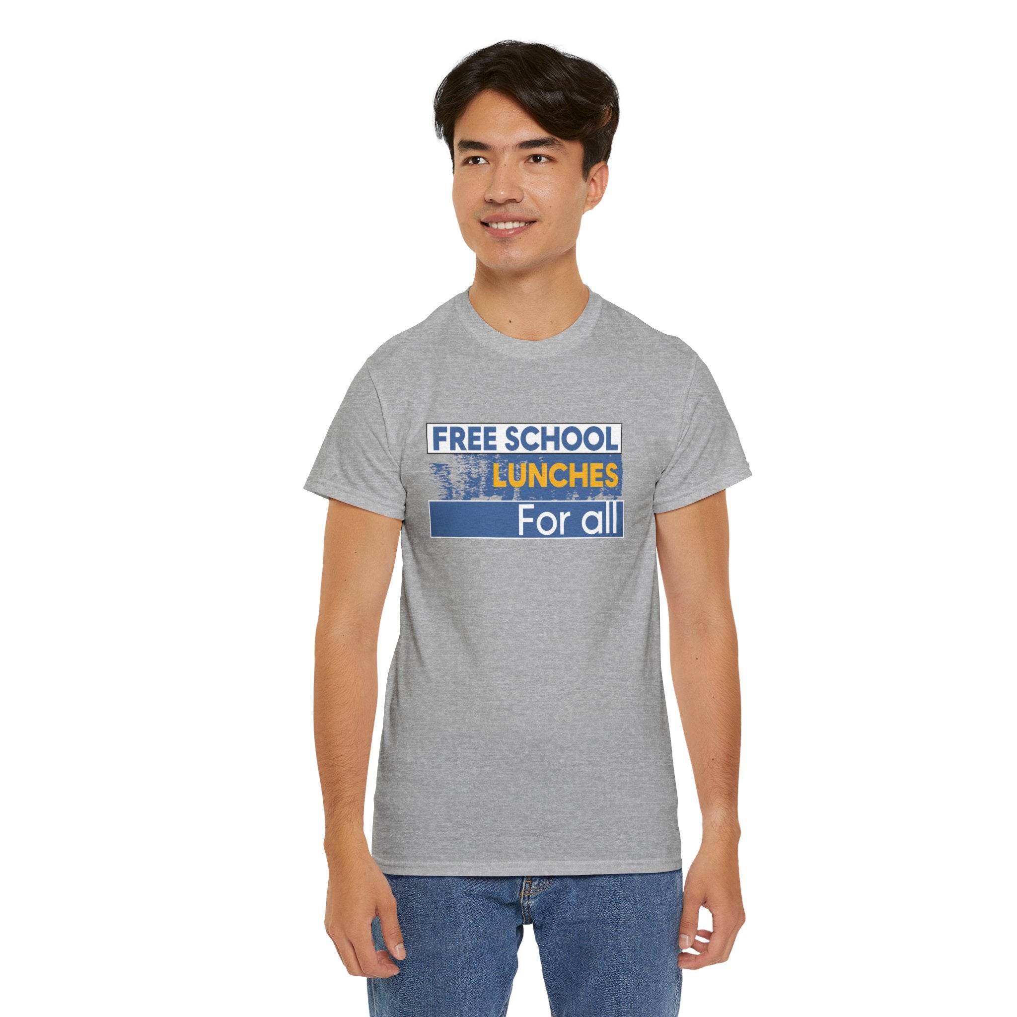 Unisex Medium fabric Cotton Tee - Free School Lunches For All (front) - Nurses Against The Rich Starving The Poor (back) - 5.3 oz/yd² / 180 g/m² - NAH-T-G5000
