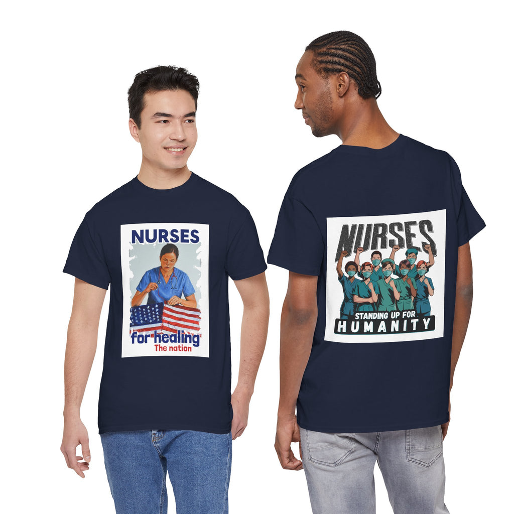 Unisex Medium fabric Cotton Tee - Nurses For Healing The Nation (front) - Nurses Standing Up For Humanity (back) - 100% cotton - NFH-T-G5000