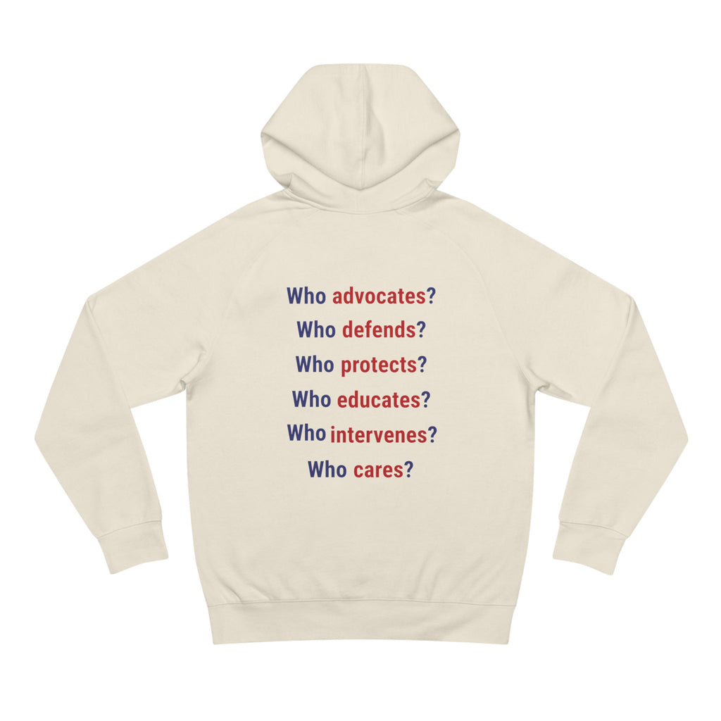 Unisex Mid-weight Hoodie - Save Lives Be A Nurse (front) - Who Advocates? Who Defend? (back) - 80% cotton, 20% Polyester - SLA-H-AC5101