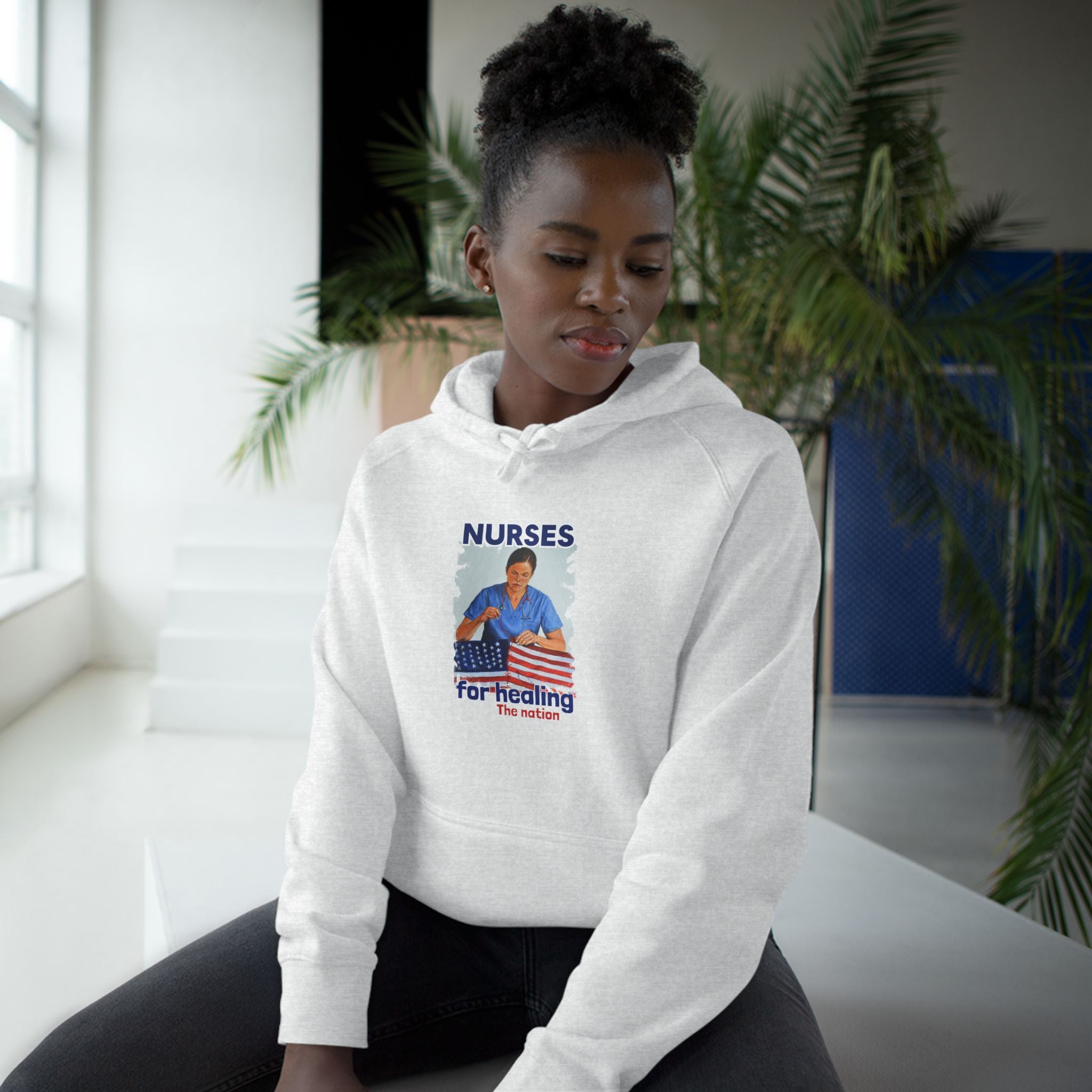 Unisex Mid-weight Hoodie - Nurses For Healing The Nation (front) - Nurses Standing Up For Humanity (back) - 80% cotton, 20% Polyester - NFH-H-AC5101