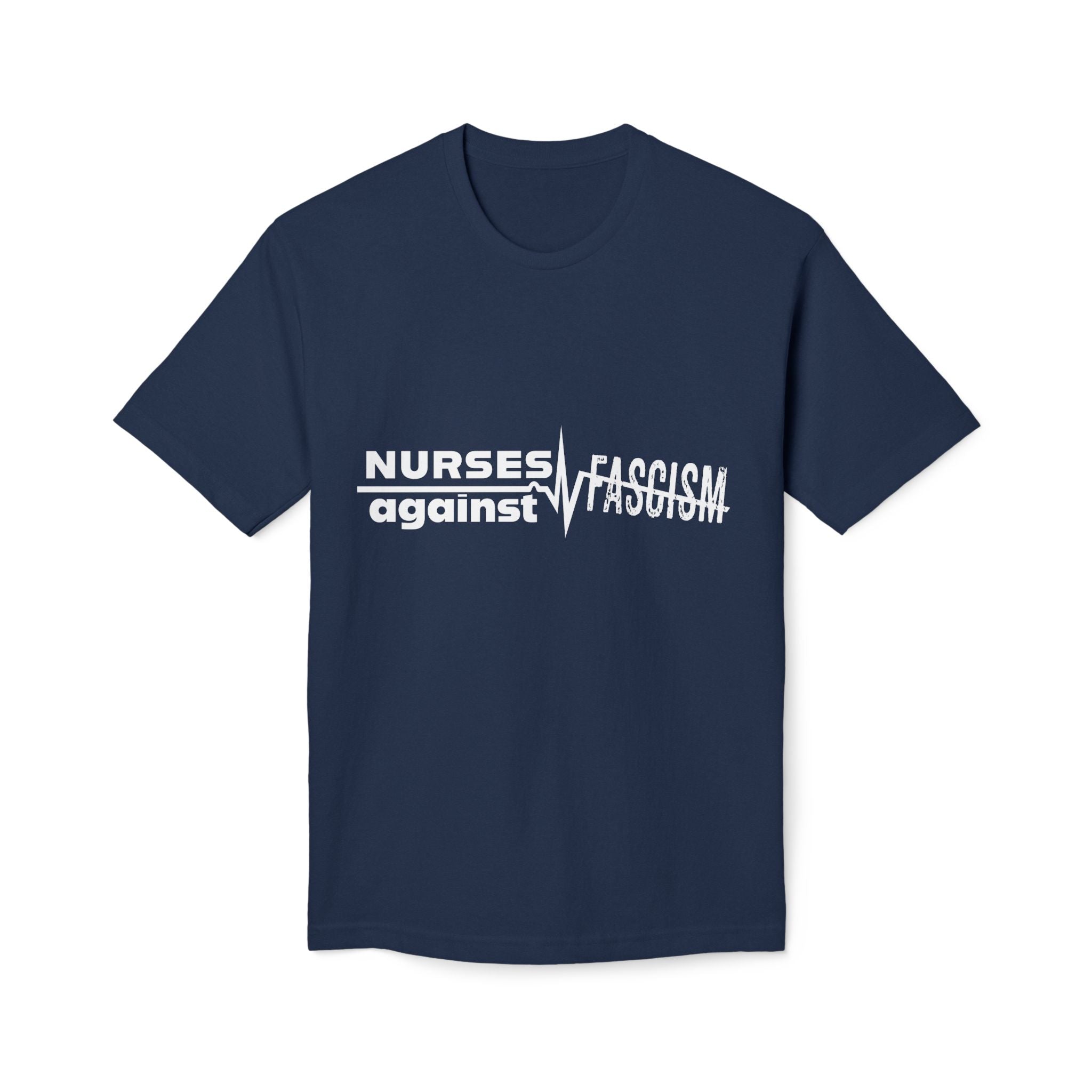 Unisex Midweight T-shirt, Nurses Against Fascism (front) - Nurses Against Cruelty (back) - 100% Polyster - NAF-T-BS5040