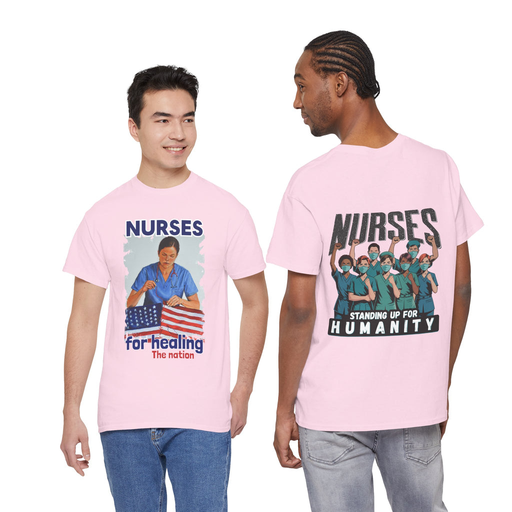 Unisex Medium fabric Cotton Tee - Nurses For Healing The Nation (front) - Nurses Standing Up For Humanity (back) - 100% cotton - NFH-T-G5000