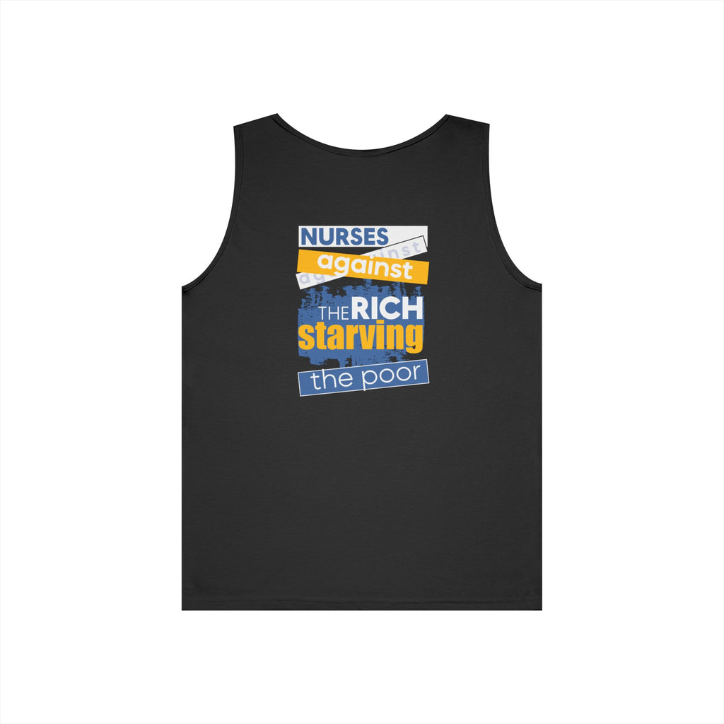 Unisex Medium fabric Cotton Tank Top - Free School Lunches For All (front) - Nurses Against The Rich Starving The Poor (back) - 100% cotton - NAH-K-G5200