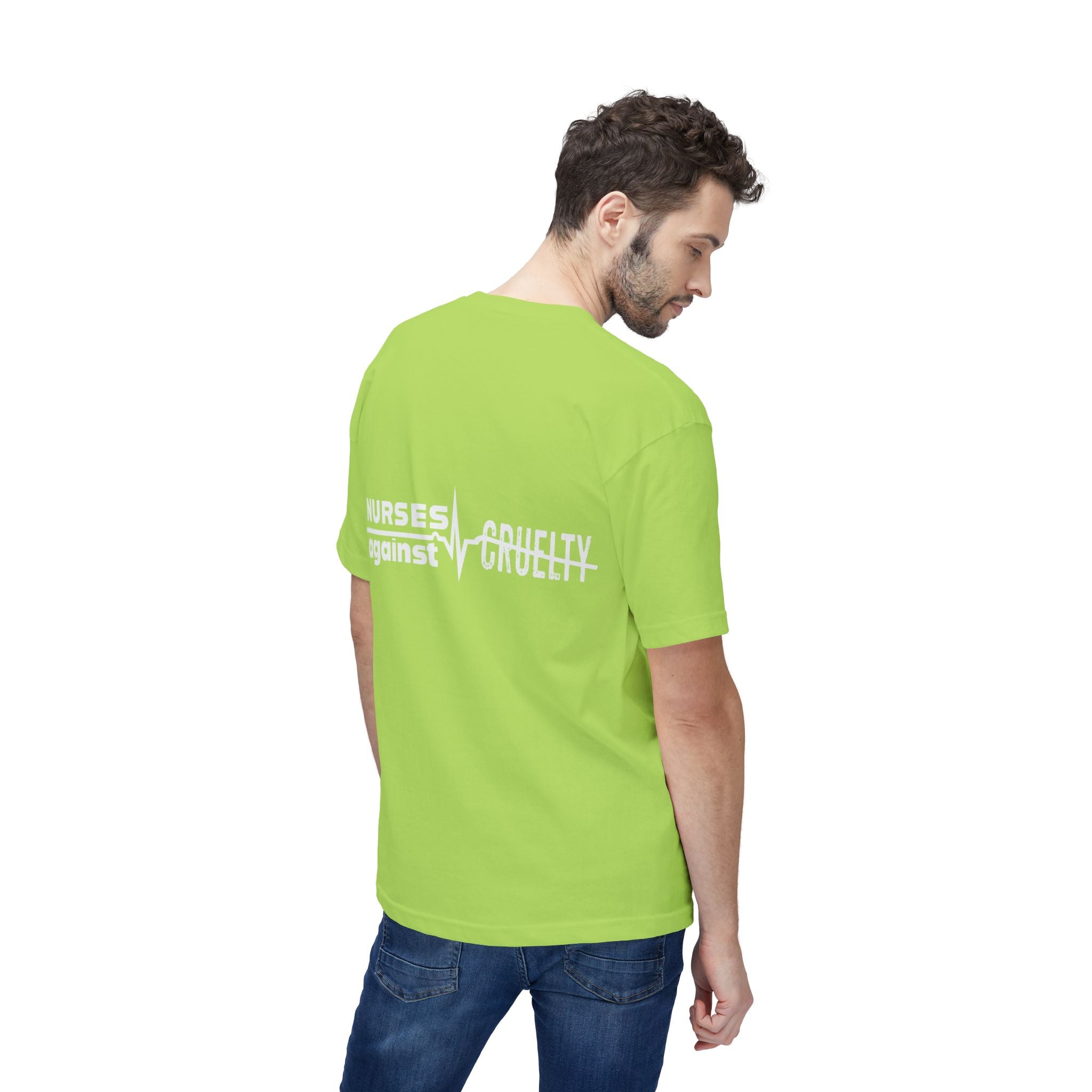 Unisex Midweight T-shirt, Nurses Against Fascism (front) - Nurses Against Cruelty (back) - 100% Polyster - NAF-T-BS5040