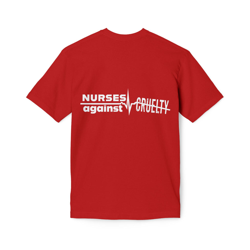 Unisex Midweight T-shirt, Nurses Against Fascism (front) - Nurses Against Cruelty (back) - 100% Polyster - NAF-T-BS5040