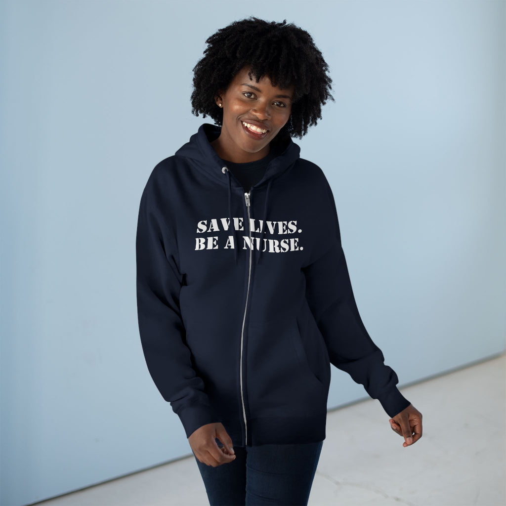 Men's District® Medium-heavy fabric Full-Zip Hoodie - Save Lives Be A Nurse (front) - Not Your Mom (back) - 60% recycled cotton, 40% recycled polyester -Lane Seven LS14003