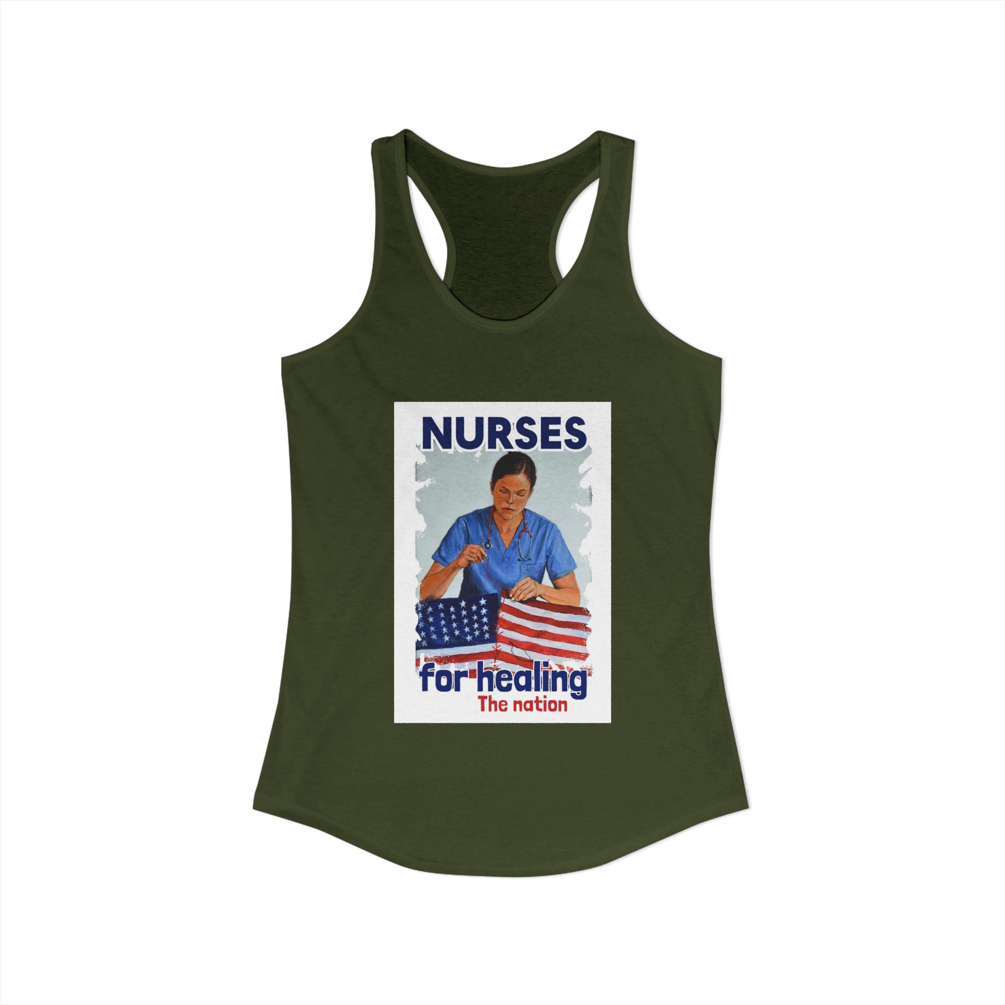 Women's Extra Light fabric Ideal Racerback Tank - Nurses For Healing The Nation (front) - Nurses Standing Up For Humanity (back) - 60% combed, ring-spun cotton and 40% polyester - NFH-R-NL1533