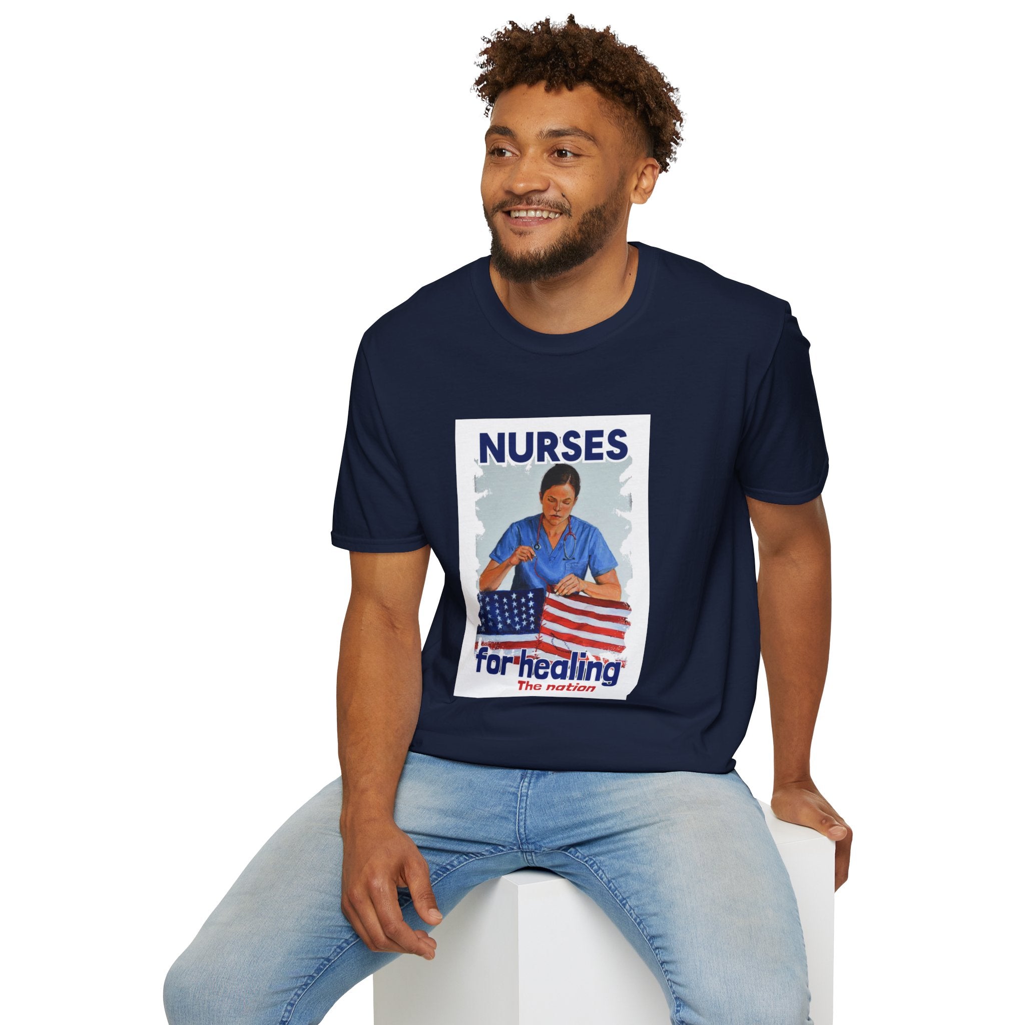 Unisex Lightweight fabric T-Shirt - Nurses For Healing The Nation (front) - Nurses Standing Up For Humanity (back) - 100% ring-spun cotton - NFH-T-G64000