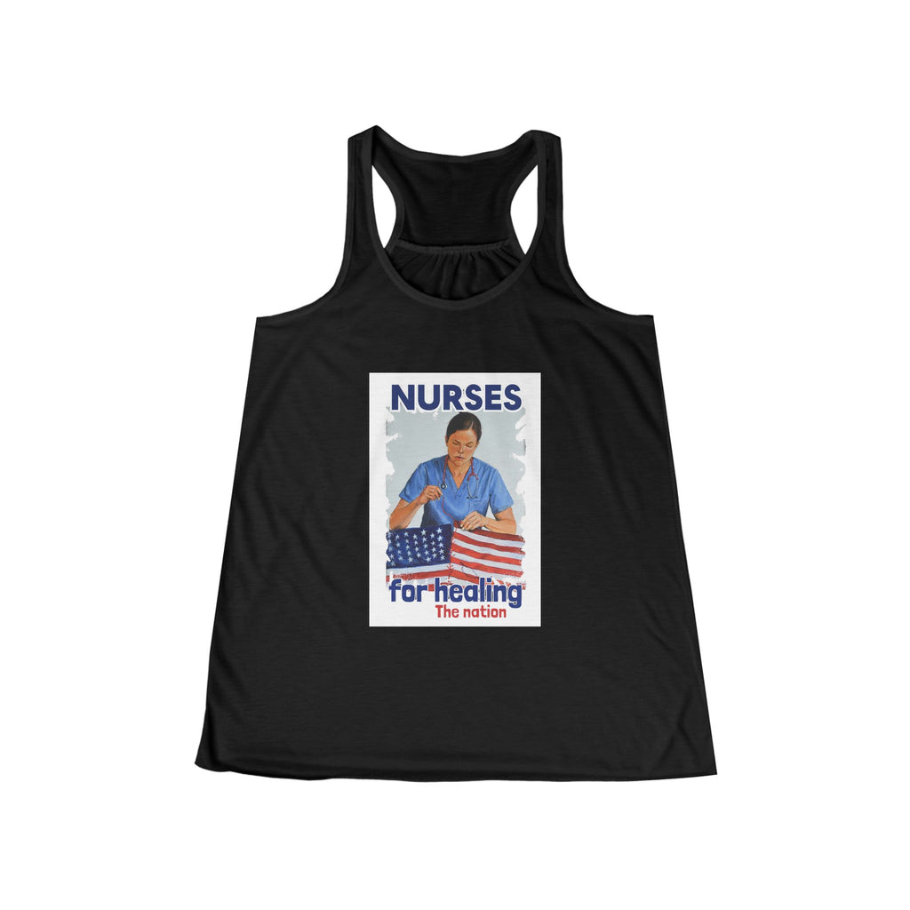 Women's Flowy Extra Light fabric Racerback Tank - Nurses For Healing The Nation (front) - Nurses Standing Up For Humanity (back) - 65% Polyester 35% Viscose - NFH-F-BC8800