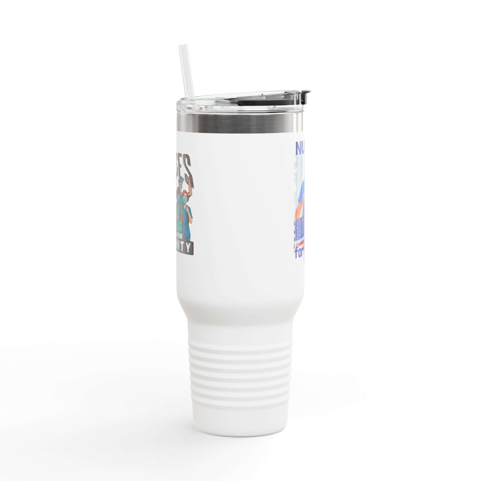 Travel Mug - Nurses For Healing The Nation (front) - Nurses Standing Up For Humanity (back) - 100% stainless steel (body) - NFH-TM-40oz