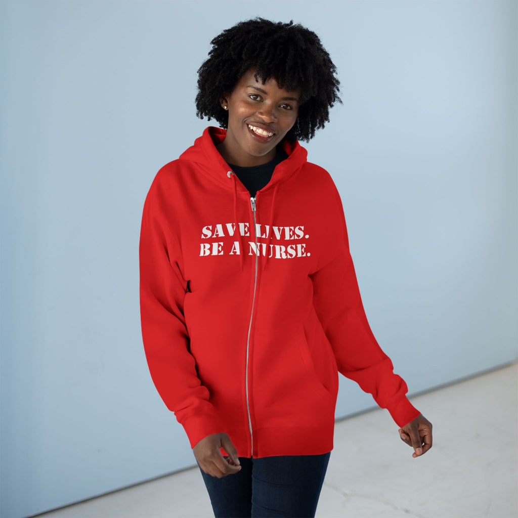 Men's District® Medium-heavy fabric Full-Zip Hoodie - Save Lives Be A Nurse (front) - Not Your Mom (back) - 60% recycled cotton, 40% recycled polyester -Lane Seven LS14003