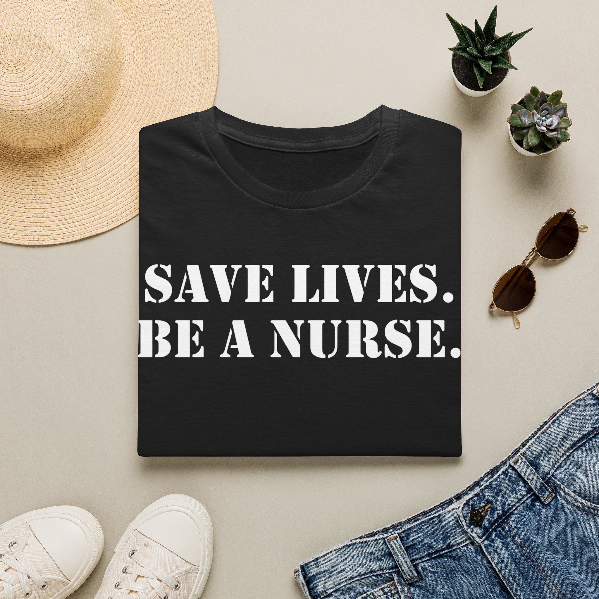 Unisex Lightweight fabric T-Shirt - Save Life Be a Nurse (front) - Who advocates? Who defends? Who protects? Who educates? Who intervenes? Who cares? (back) - 100% ring-spun cotton - SLBN-T-G64000