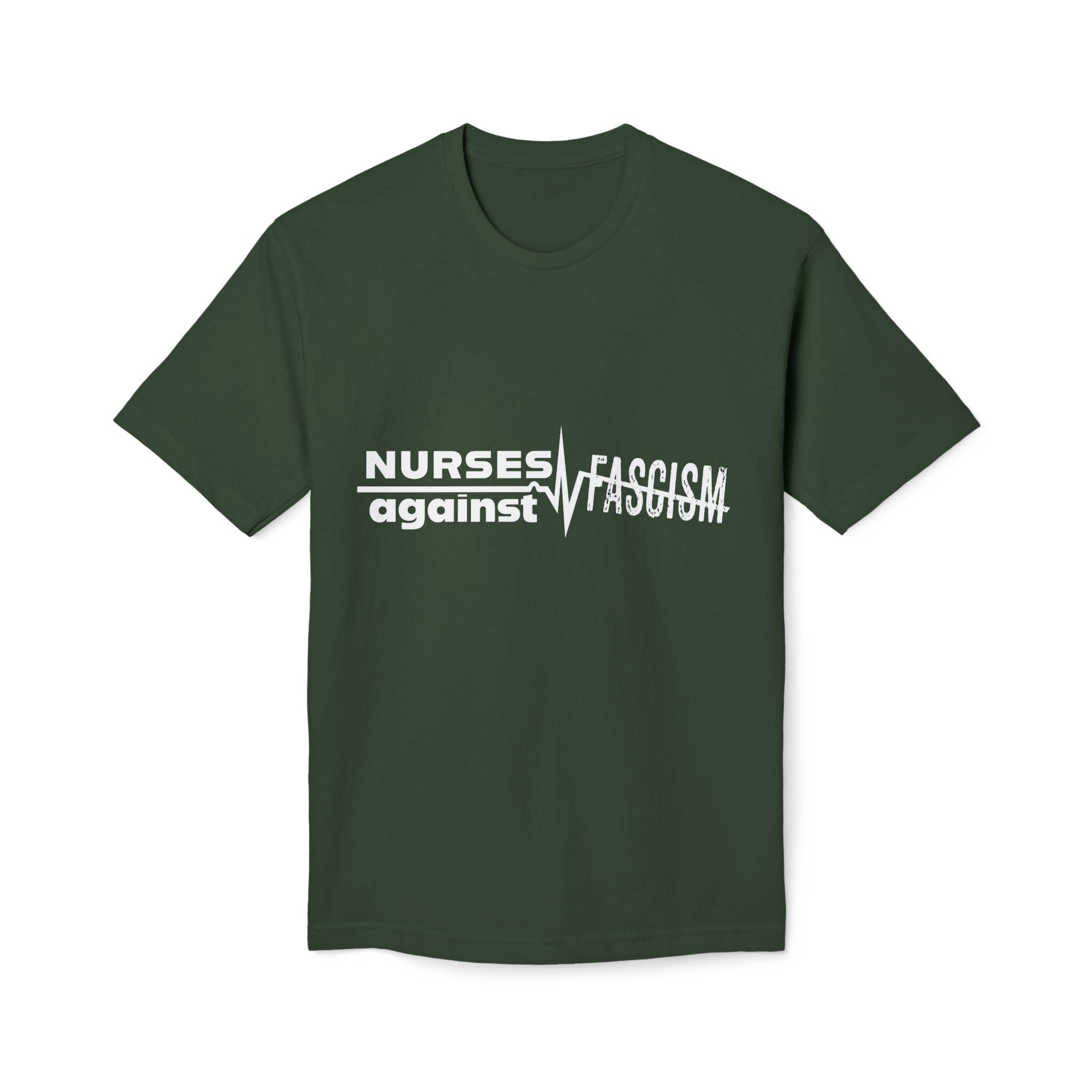 Unisex Midweight T-shirt, Nurses Against Fascism (front) - Nurses Against Cruelty (back) - 100% Polyster - NAF-T-BS5040