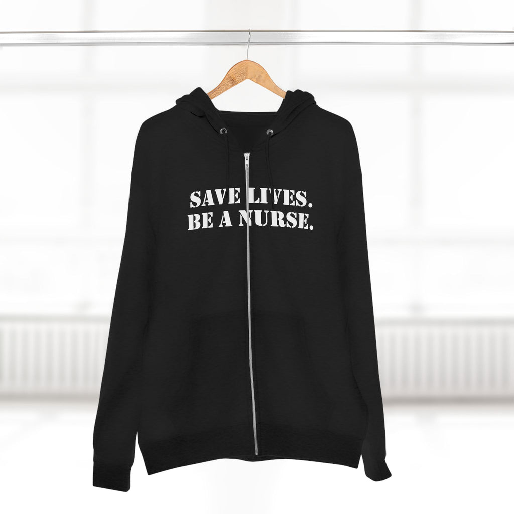 Men's District® Medium-heavy fabric Full-Zip Hoodie - Save Lives Be A Nurse (front) - Not Your Mom (back) - 60% recycled cotton, 40% recycled polyester -Lane Seven LS14003