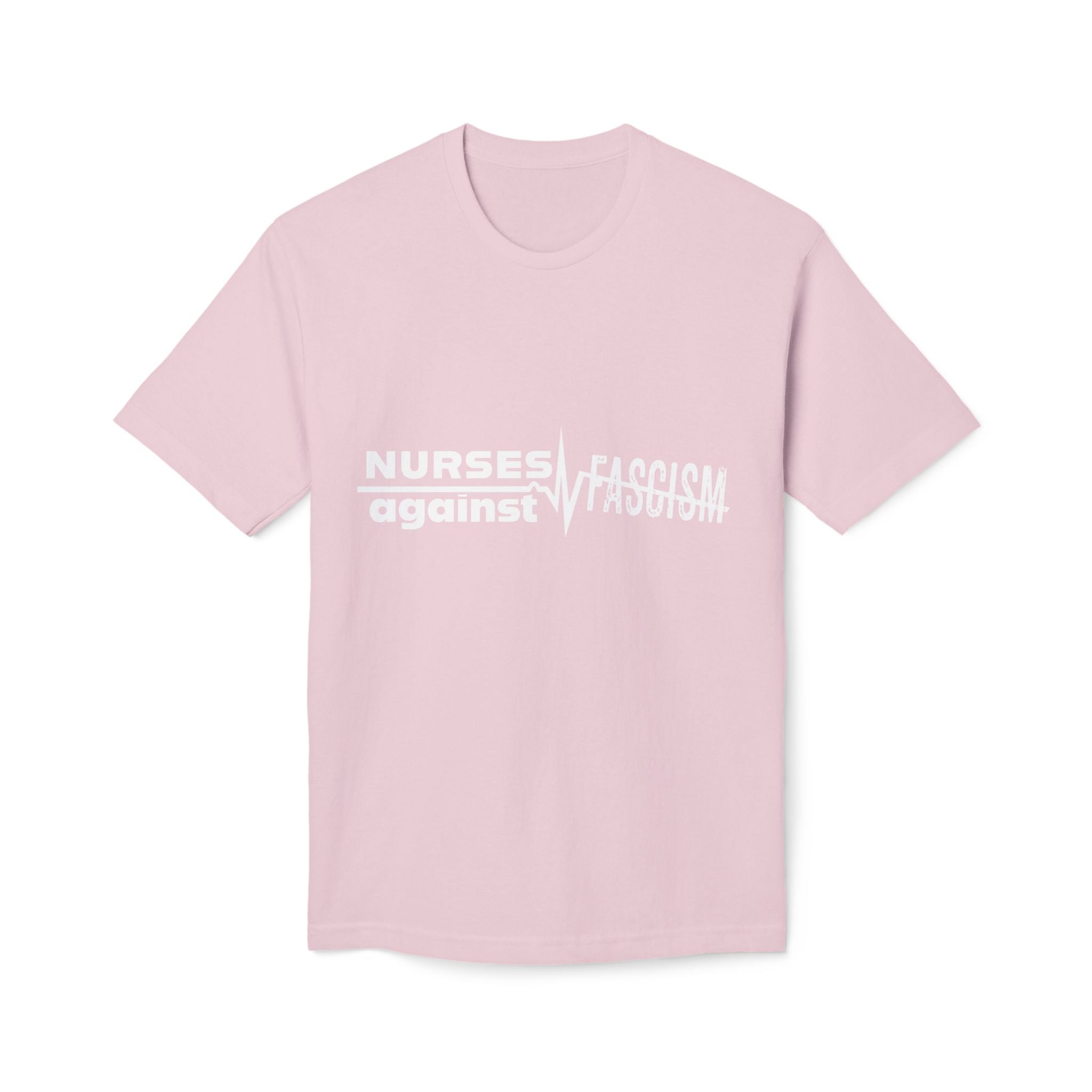 Unisex Midweight T-shirt, Nurses Against Fascism (front) - Nurses Against Cruelty (back) - 100% Polyster - NAF-T-BS5040