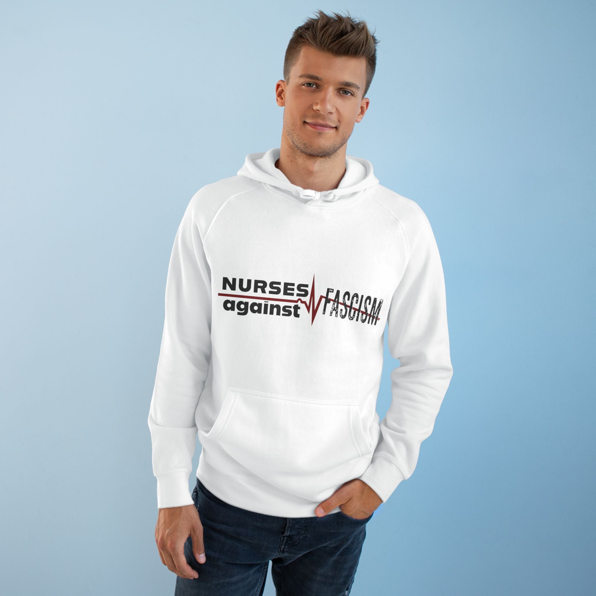 Unisex Mid-weight Hoodie - Nurses Against Fascism (front) - Nurses Against Cruelty (back) - 80% cotton, 20% polyester - NAF-H-AC5101