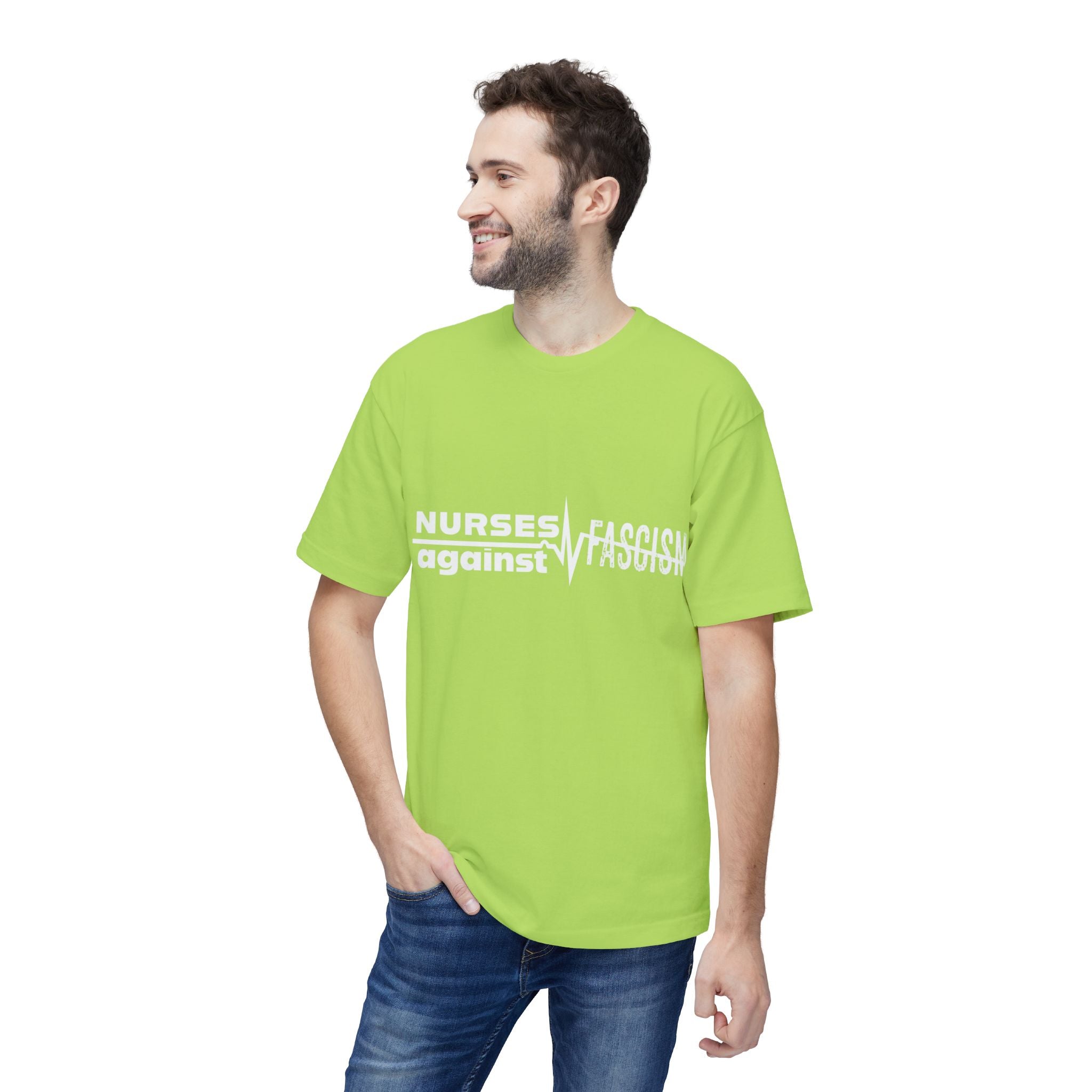 Unisex Midweight T-shirt, Nurses Against Fascism (front) - Nurses Against Cruelty (back) - 100% Polyster - NAF-T-BS5040