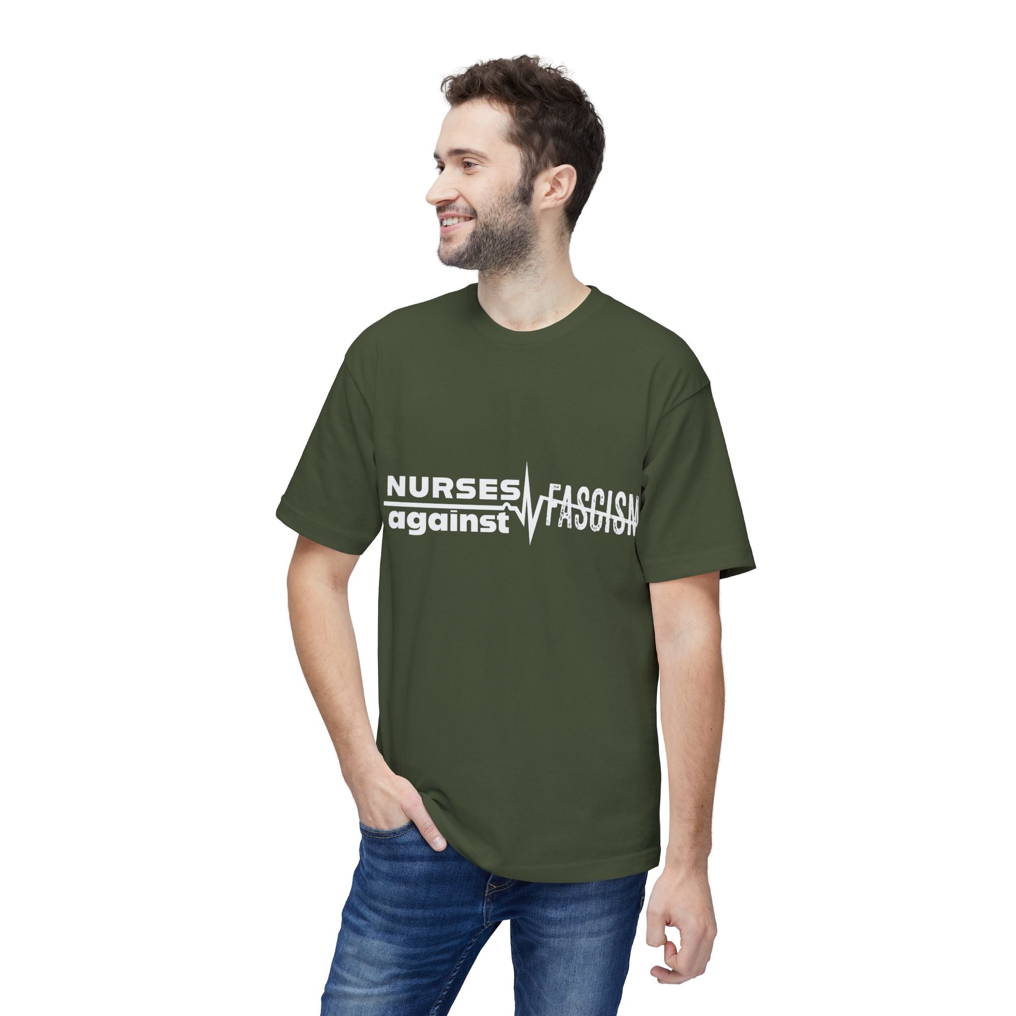 Unisex Midweight T-shirt, Nurses Against Fascism (front) - Nurses Against Cruelty (back) - 100% Polyster - NAF-T-BS5040