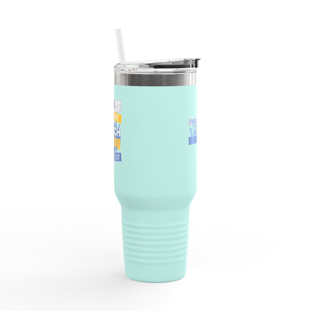Travel Mug - Free School Lunches For All (front) - Nurses Against The Rich Starving The Poor (back) - 100% stainless steel (body) - NAH-TM-40oz