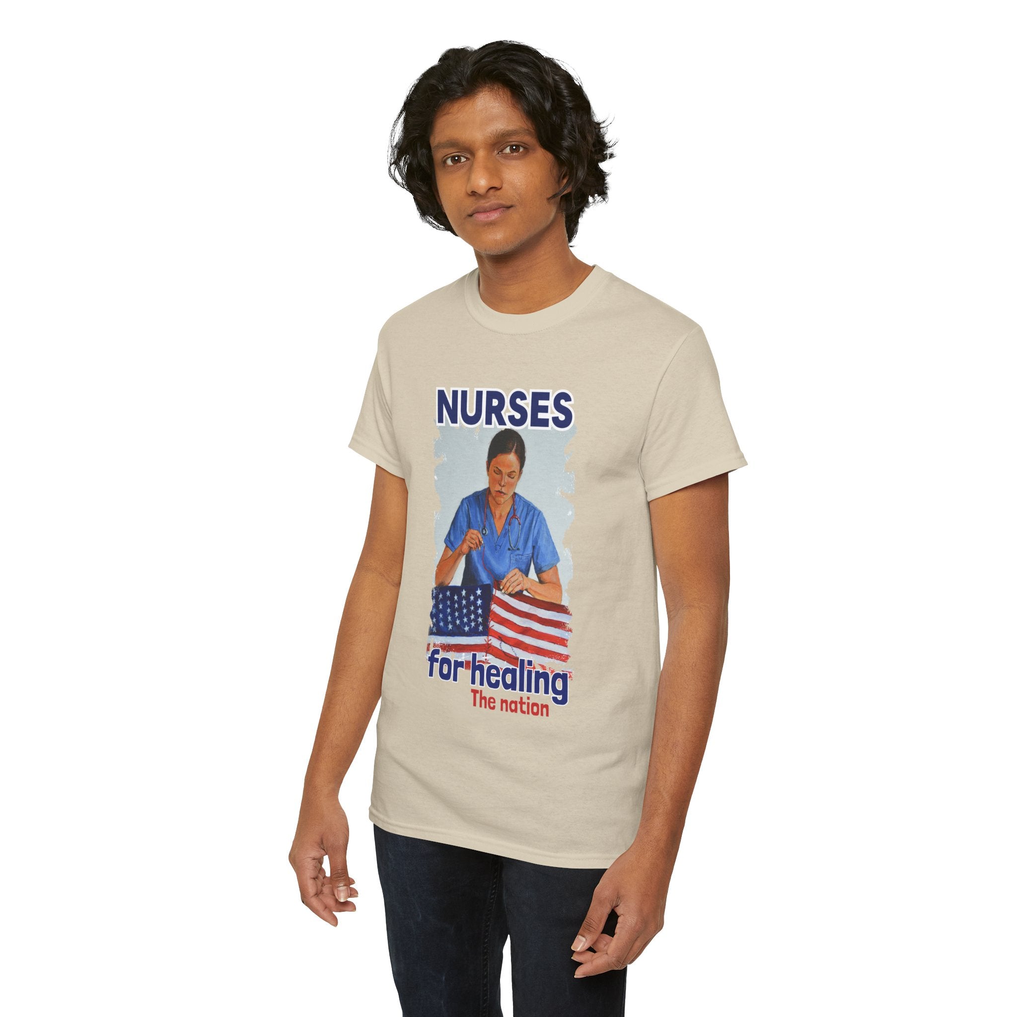 Unisex Medium fabric Cotton Tee - Nurses For Healing The Nation (front) - Nurses Standing Up For Humanity (back) - 100% cotton - NFH-T-G5000