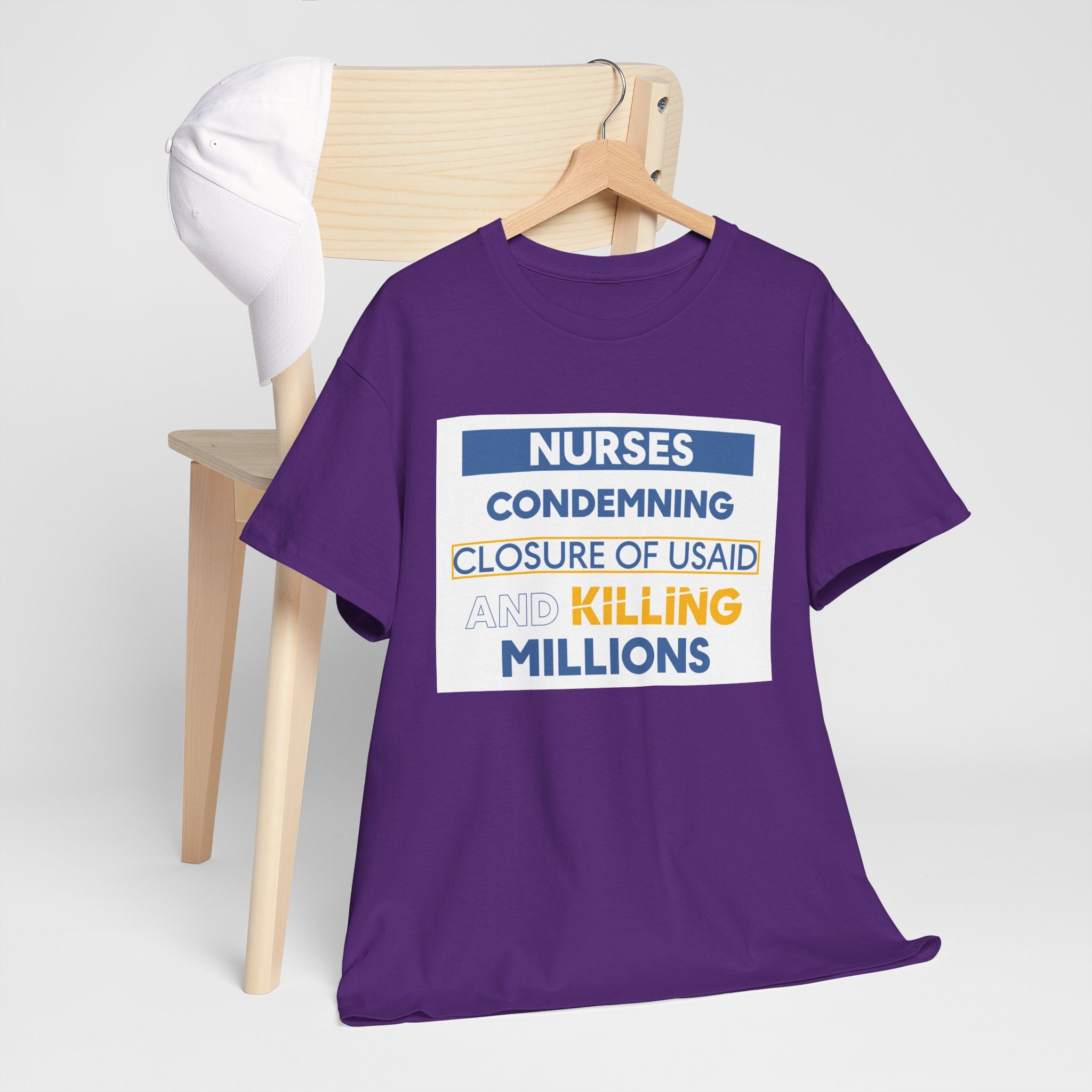 Unisex Medium fabric Cotton Tee - Nurses Condemning Closure of USAID (front) - Nurses For NIH CDC FEMA USAID And YOU (back) - 5.3 oz/yd² / 180 g/m² - NFG-T-G5000