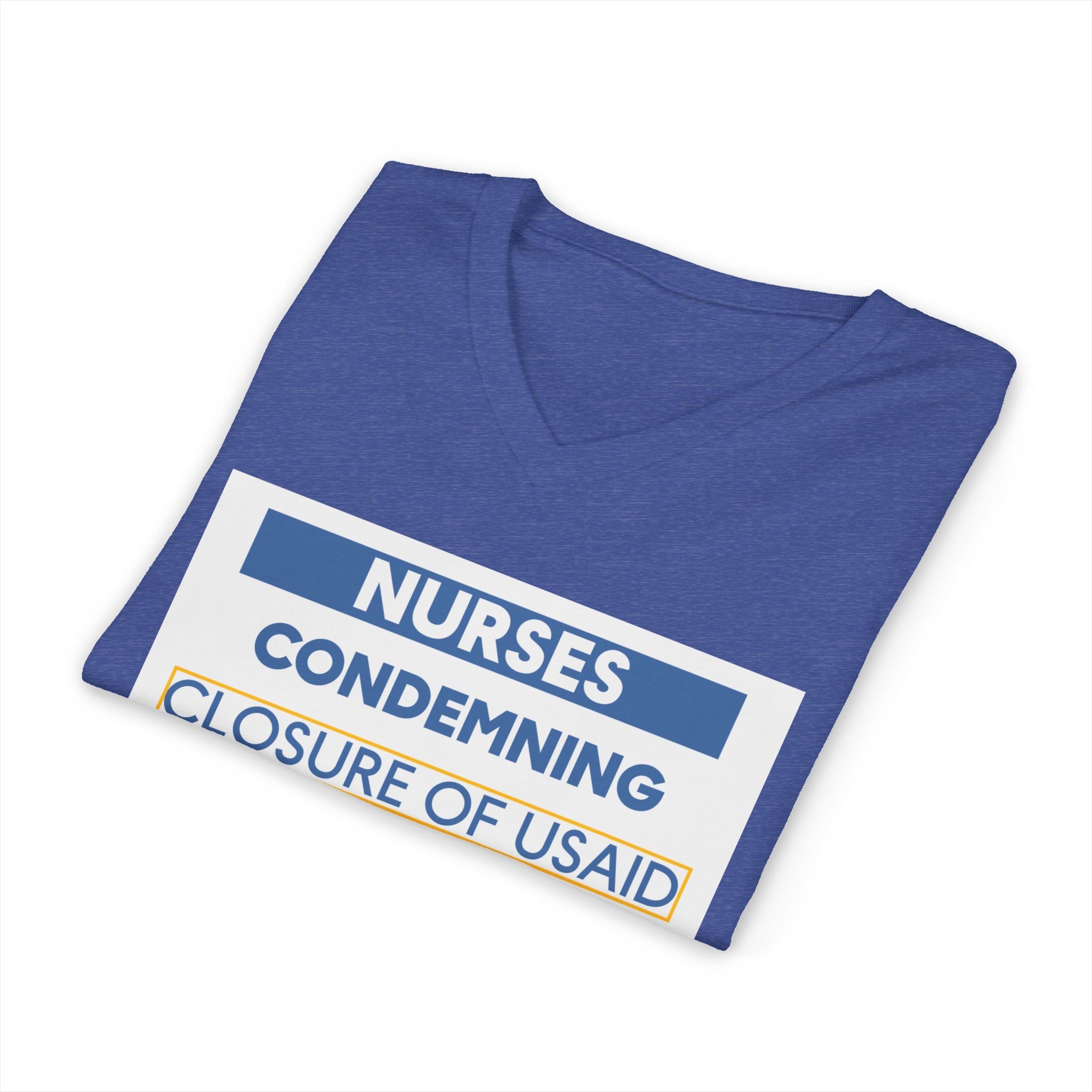 Unisex Lightweight fabric Jersey Short Sleeve V-Neck Tee - Nurses Condemning Closure of USAID (front) - Nurses For NIH CDC FEMA USAID And YOU (back) - 100% cotton fabric - NFG-V-BC3005